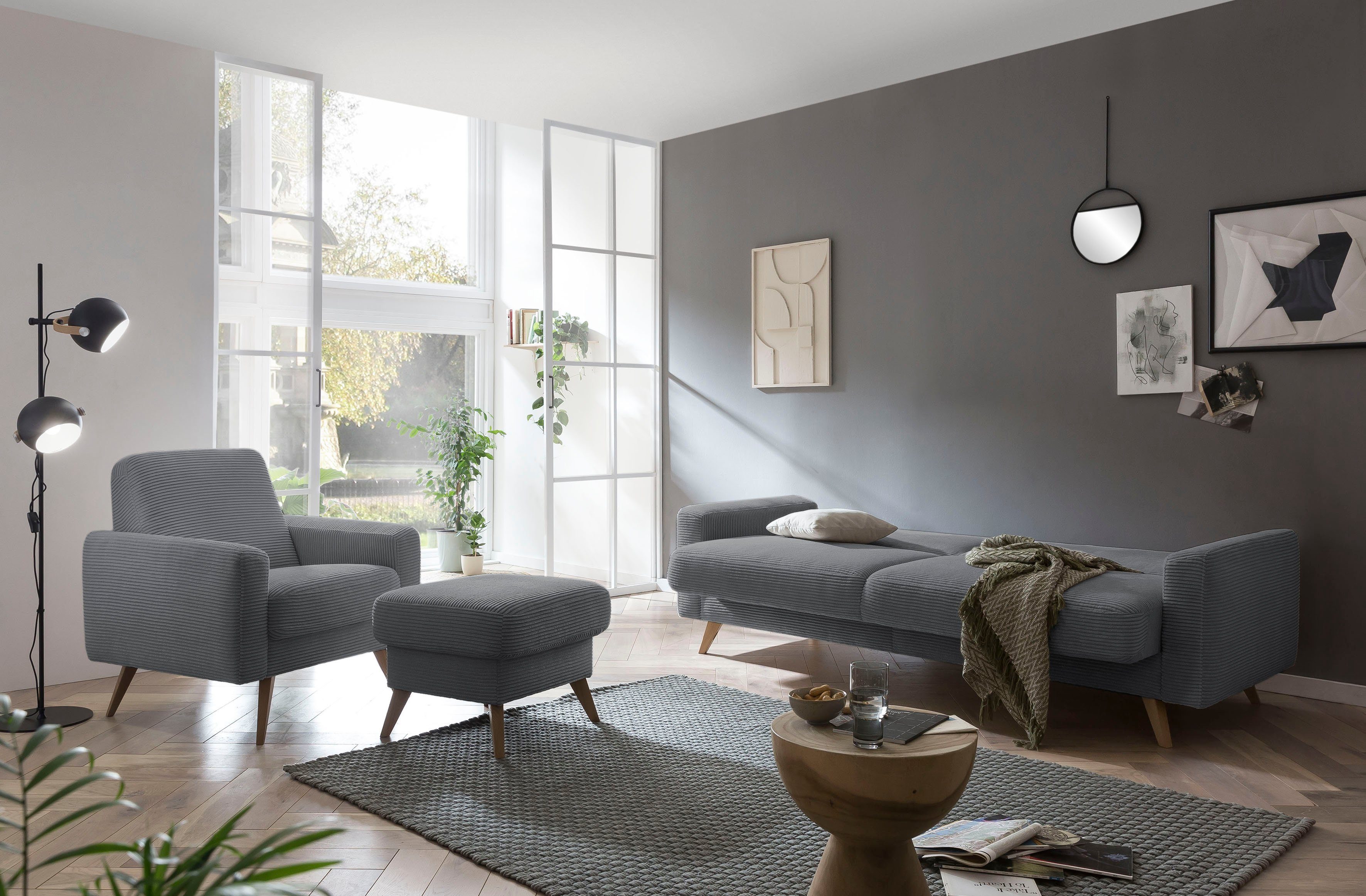 exxpo - sofa fashion 3-zitsbank Samso, elegant en comfortabel, actuele cord bekleding, kantelbank
