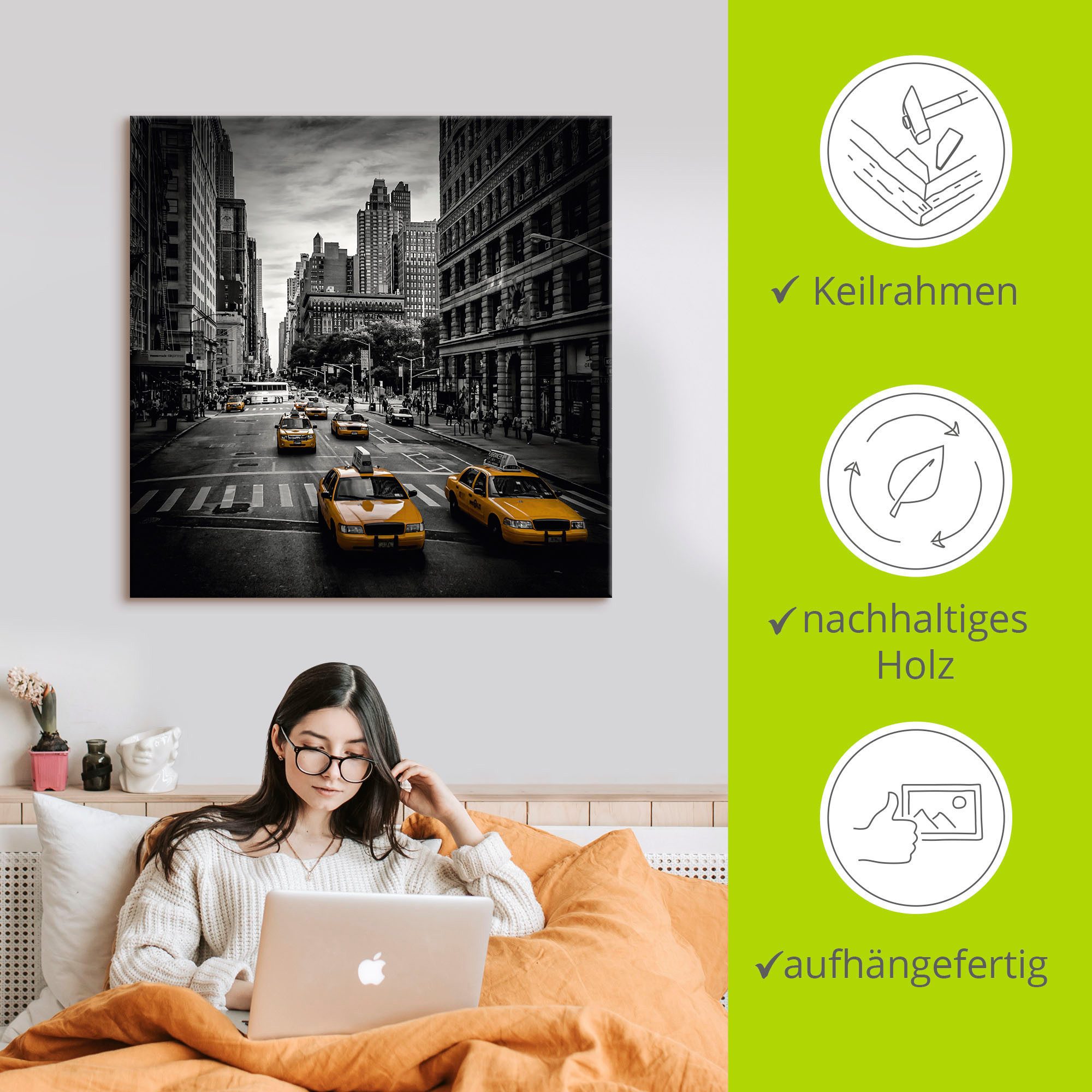 Artland Artprint New York City Verkeer 5th Avenue als artprint van aluminium, artprint voor buiten, artprint op linnen, poster, muursticker