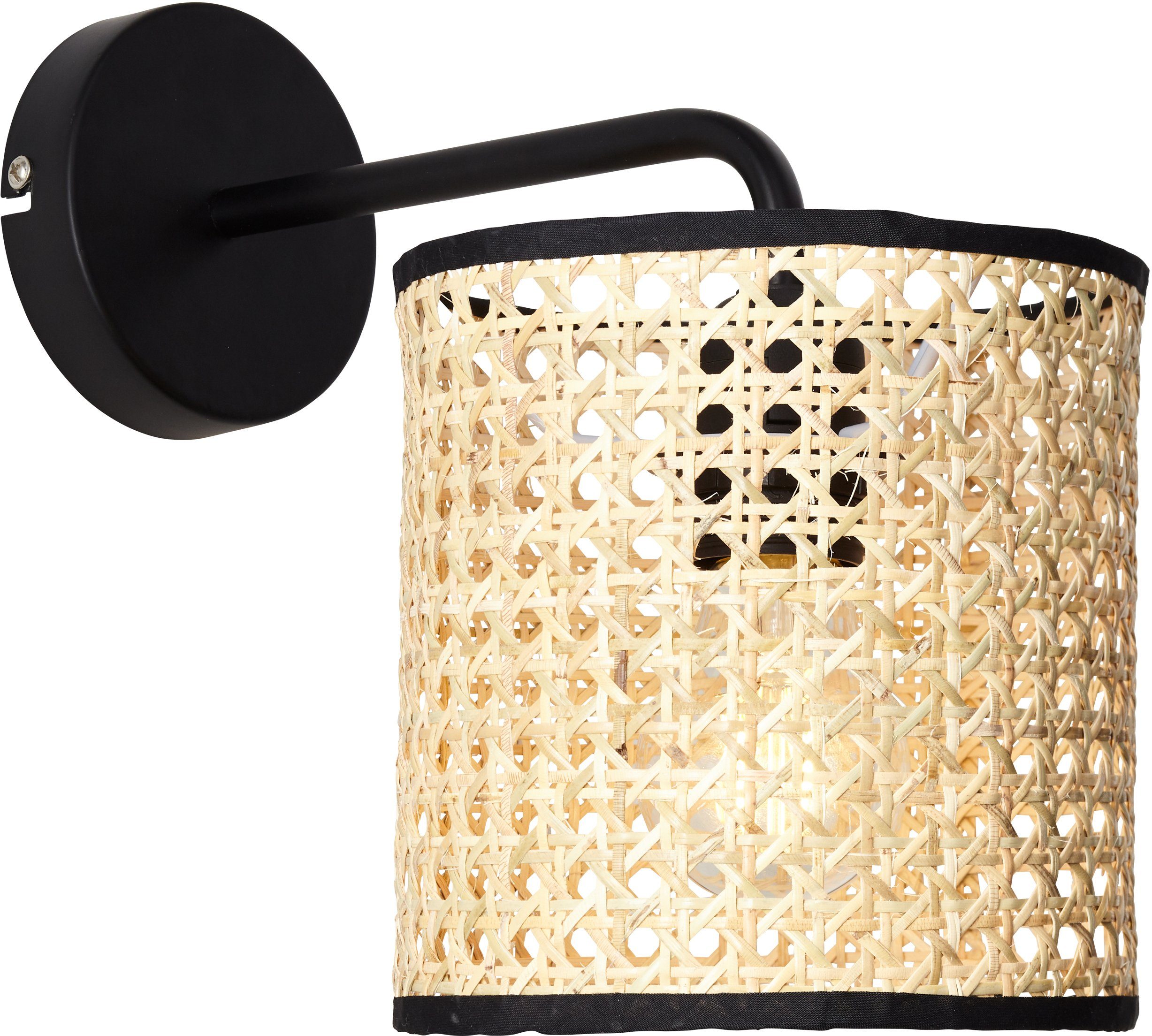 Brilliant Leuchten Wandlamp WILEY 25 cm hoogte, 29 cm uitzwenk, e27, metaal/rotan, hout licht/zwart (1 stuk)