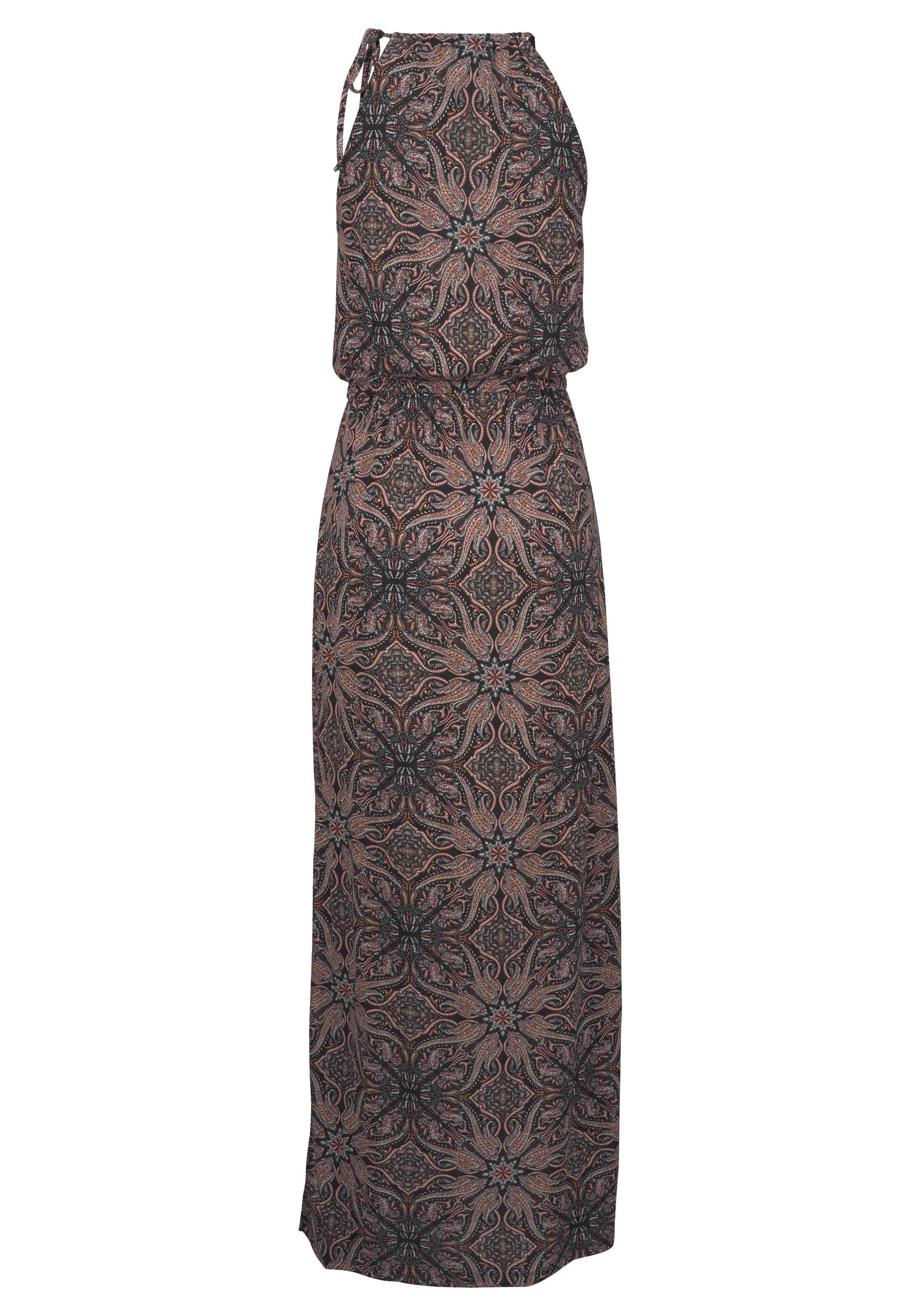 Lascana Maxi-jurk met modieuze halslijn met all-over print, zomerjurk, strandjurk