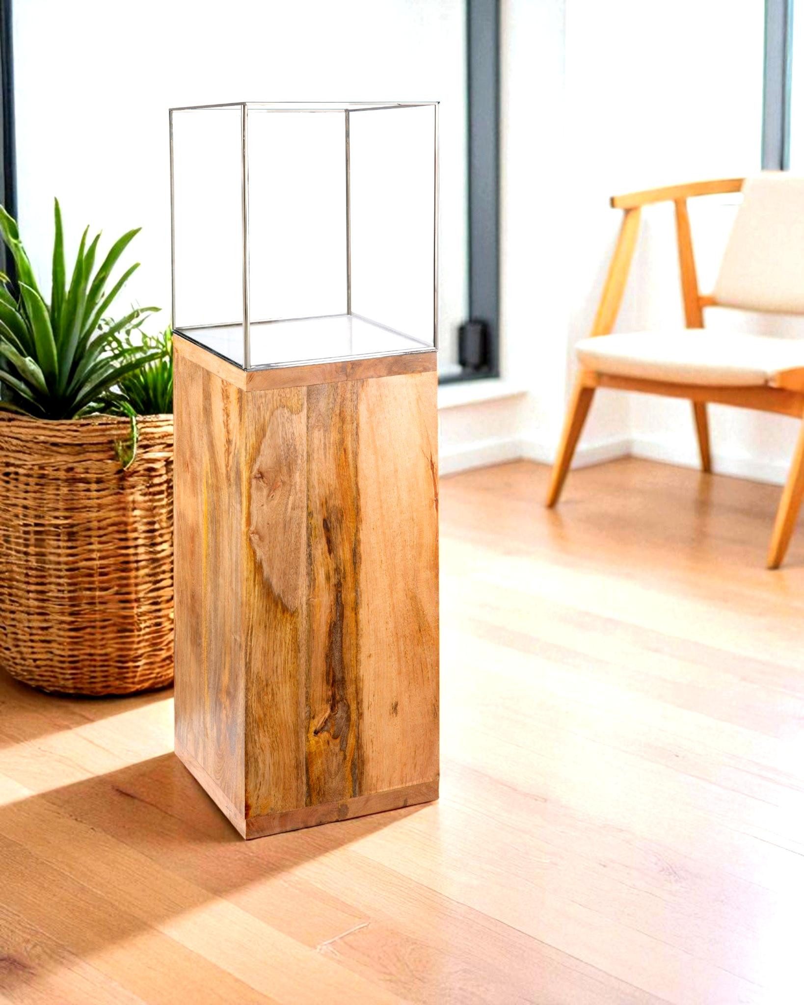 GILDE Vloerwindlicht Kaarsenhouder Zuil met geolied mango hout, hoogte ca. 91 cm (1 stuk)