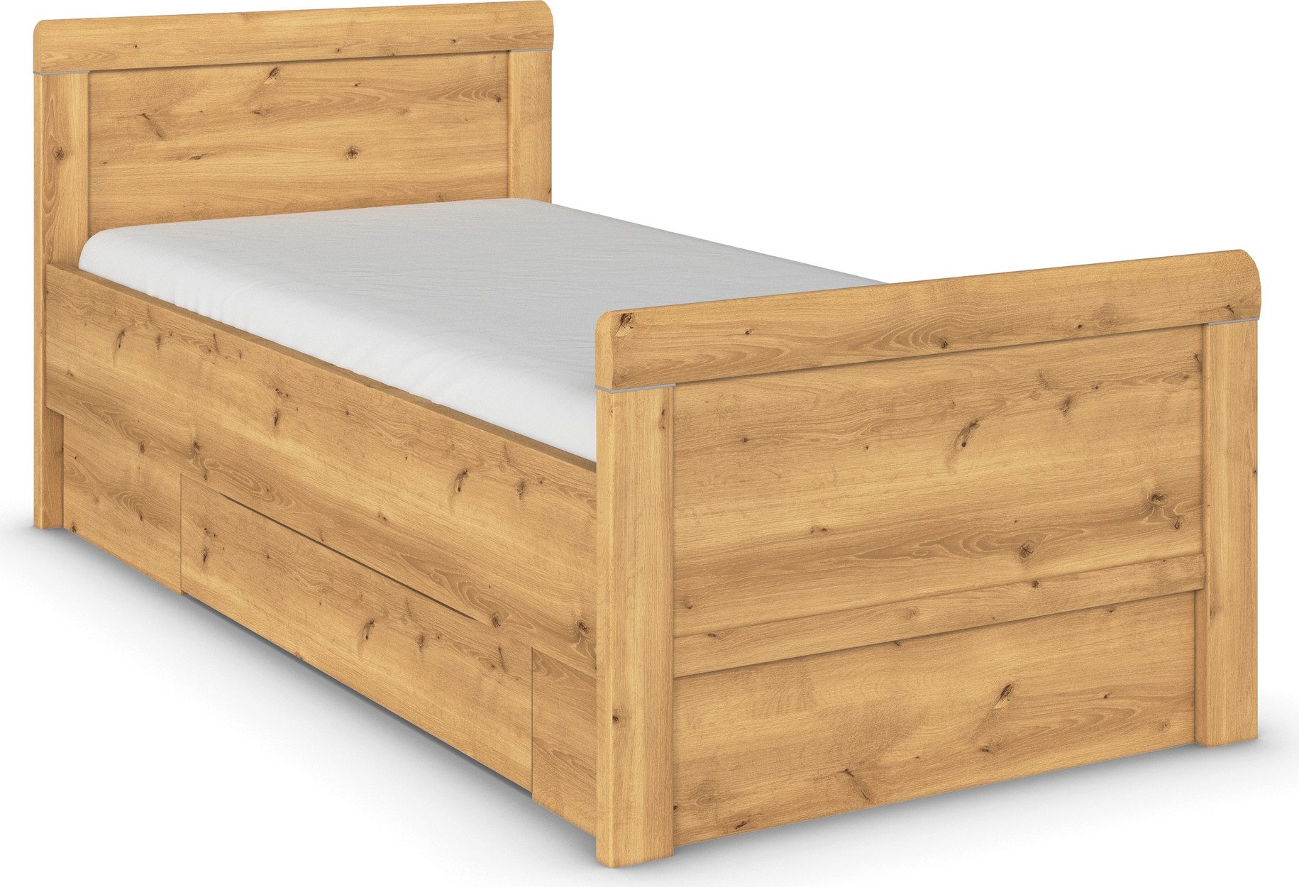 rauch Ledikant met bergruimte Bed Eenpersoons Stollenbed Bedkasten EVELYN in comfortabele hoogte met houten hoofdeinde en lades made in germany