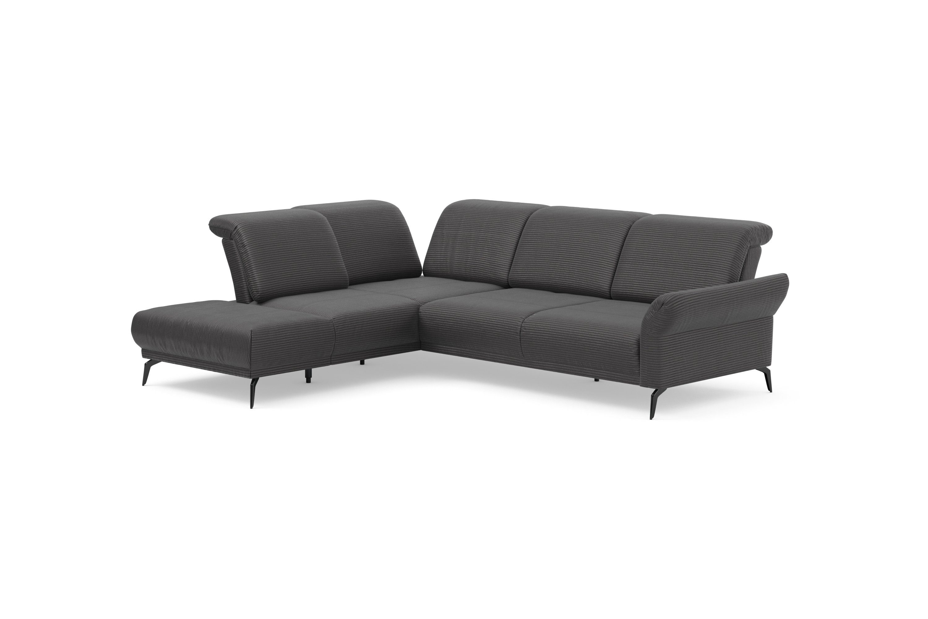 INOSIGN Hoekbank Coco L-vorm Verstelbare zitdiepte, armleuning en hoofdeind, cordbekleding, poothoogte 15 cm