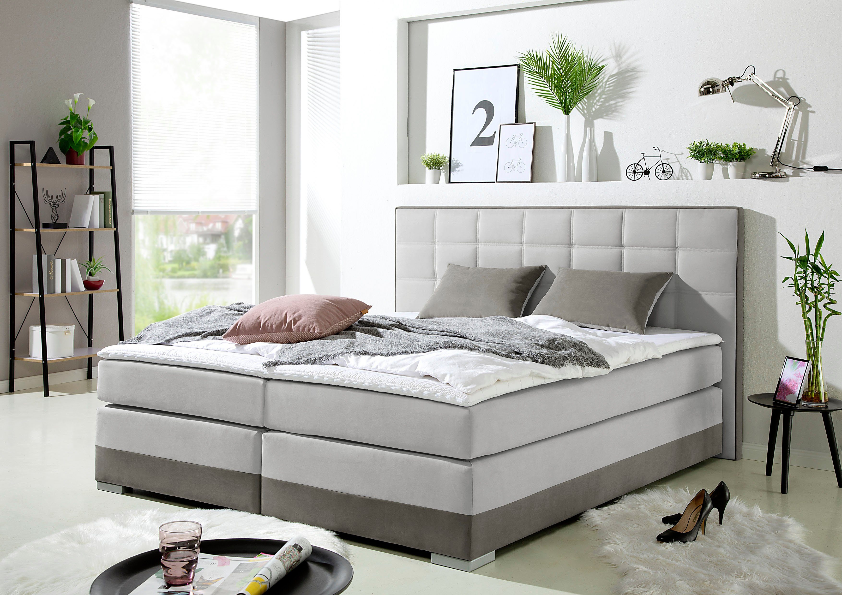 INOSIGN Boxspring inclusief topmatras en tweezijdig te gebruiken kussen boxsprings grijs