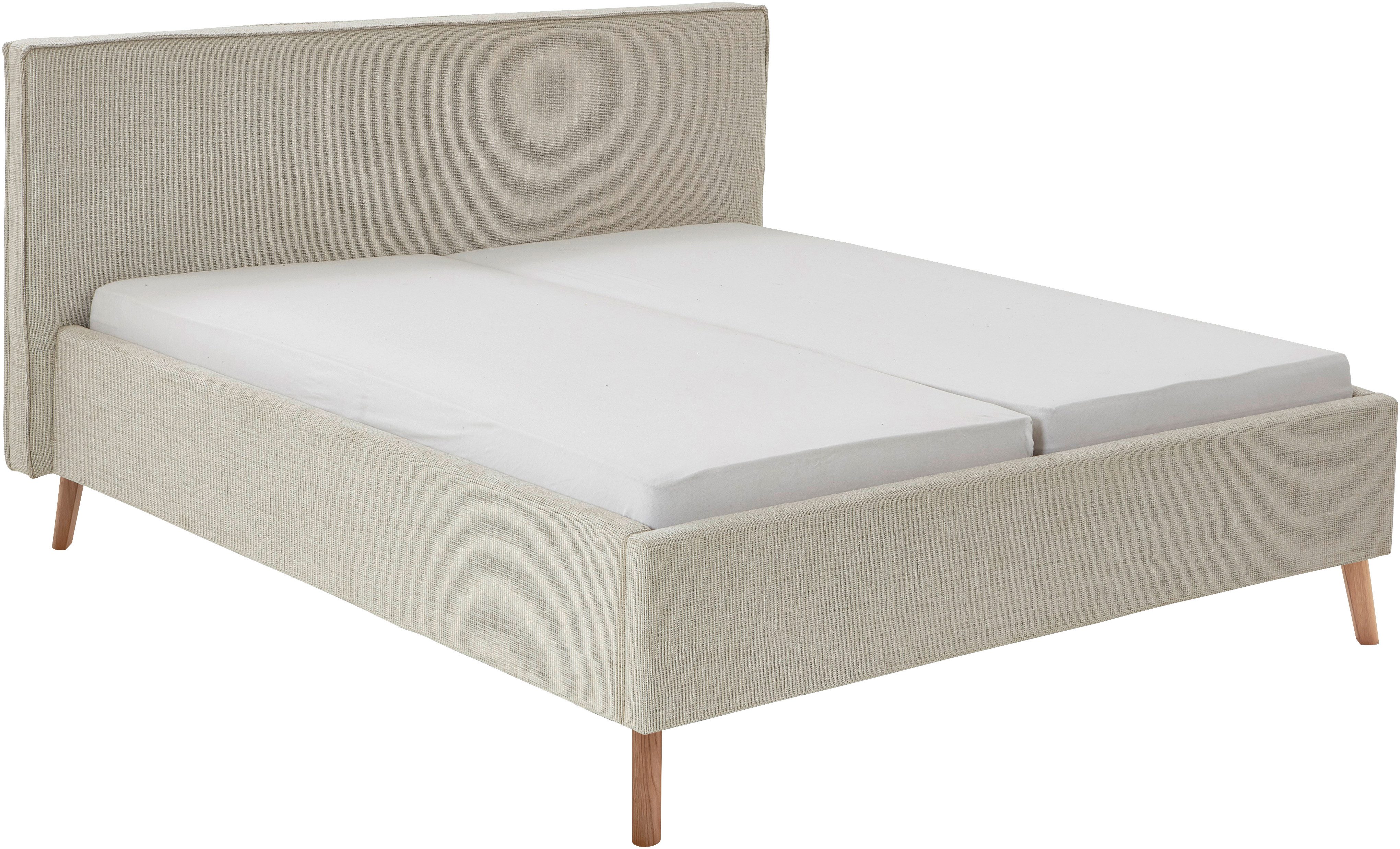meise.möbel Gestoffeerd bed Riva met eikenkleurige houten poten, naar keuze met bedkist en lattenbodem