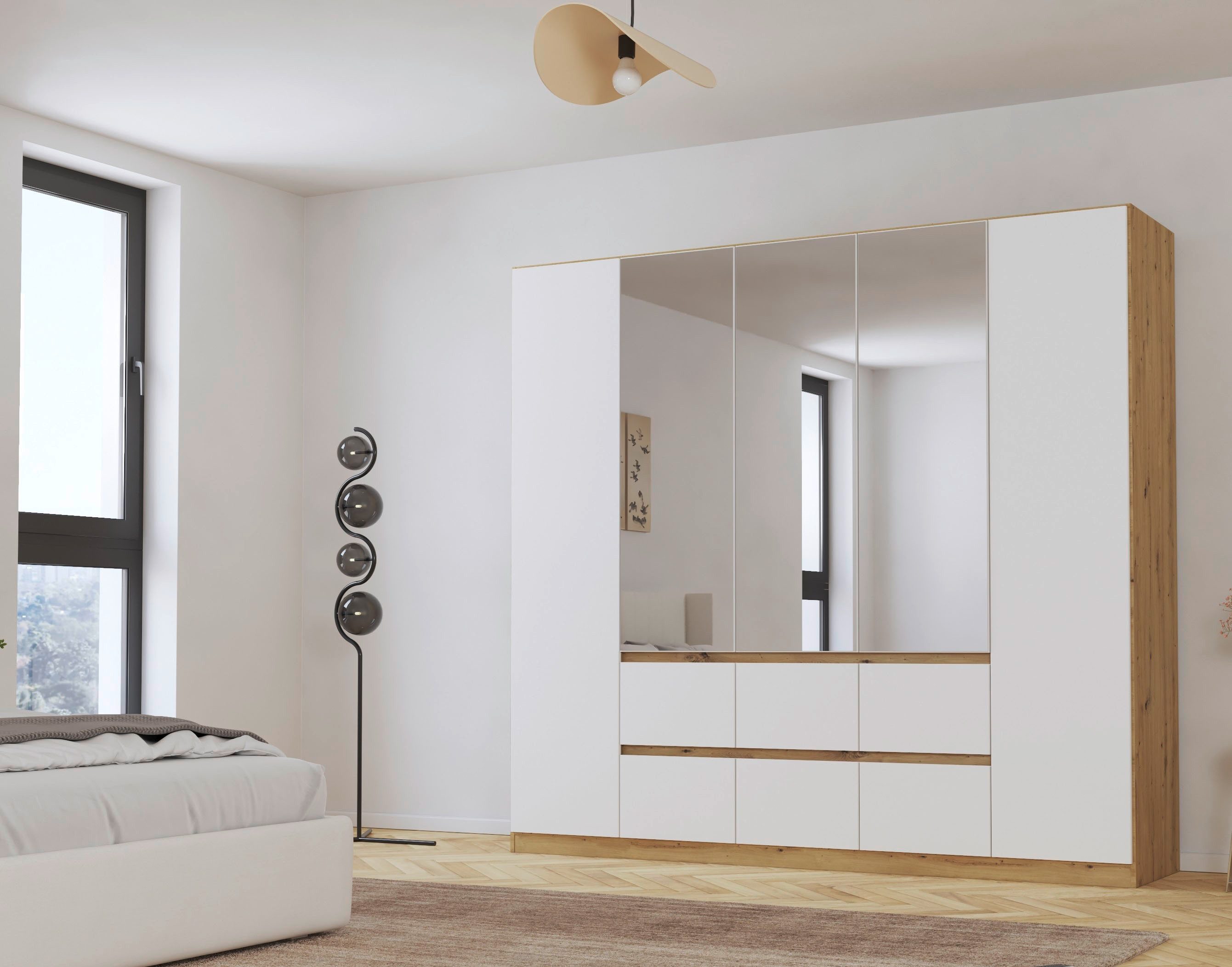 rauch Draaideurkast Kledingkast met spiegel garderobe MAINZ greeploos front met spiegel, buitendeuren met push-to-openfunctie