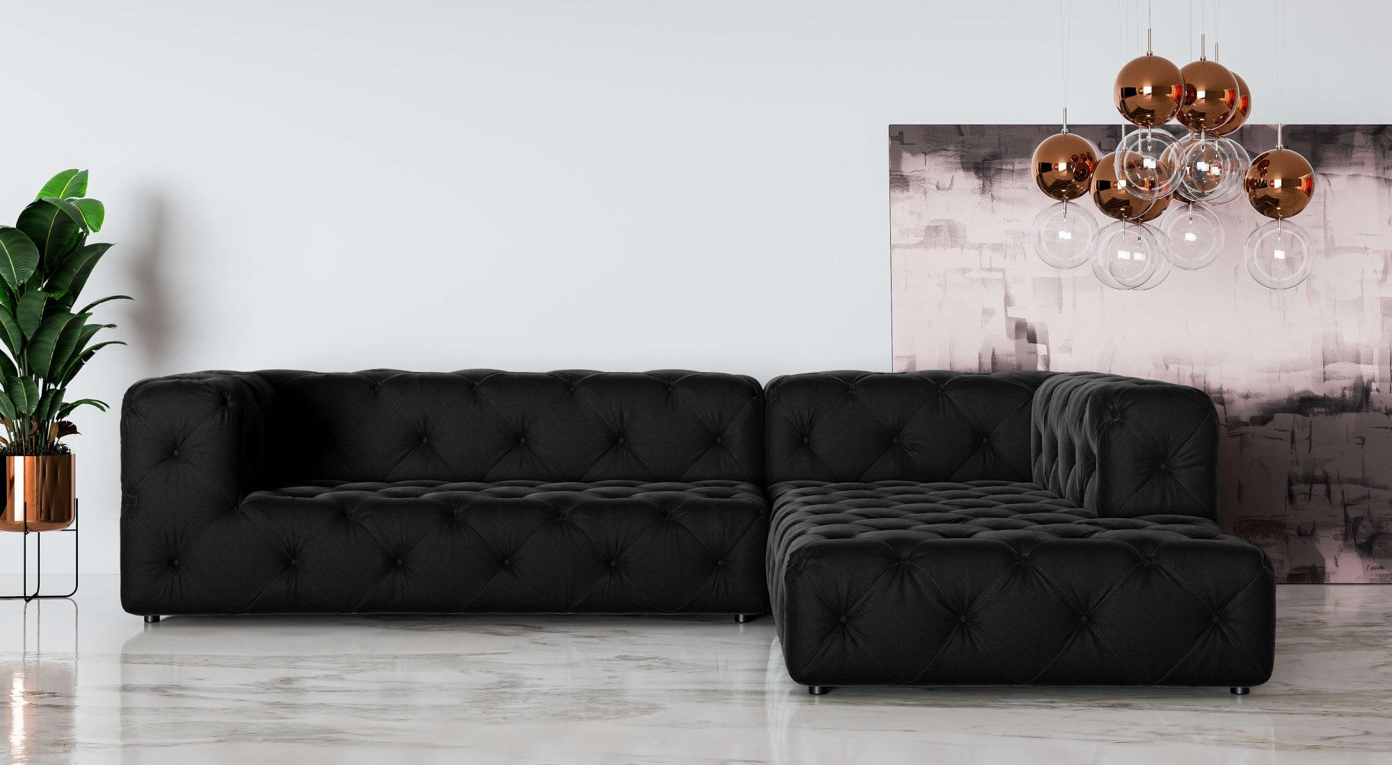 Places of Style Hoekbank FOLLINA L-vorm, met klassieke Chesterfield-knoopstiksels