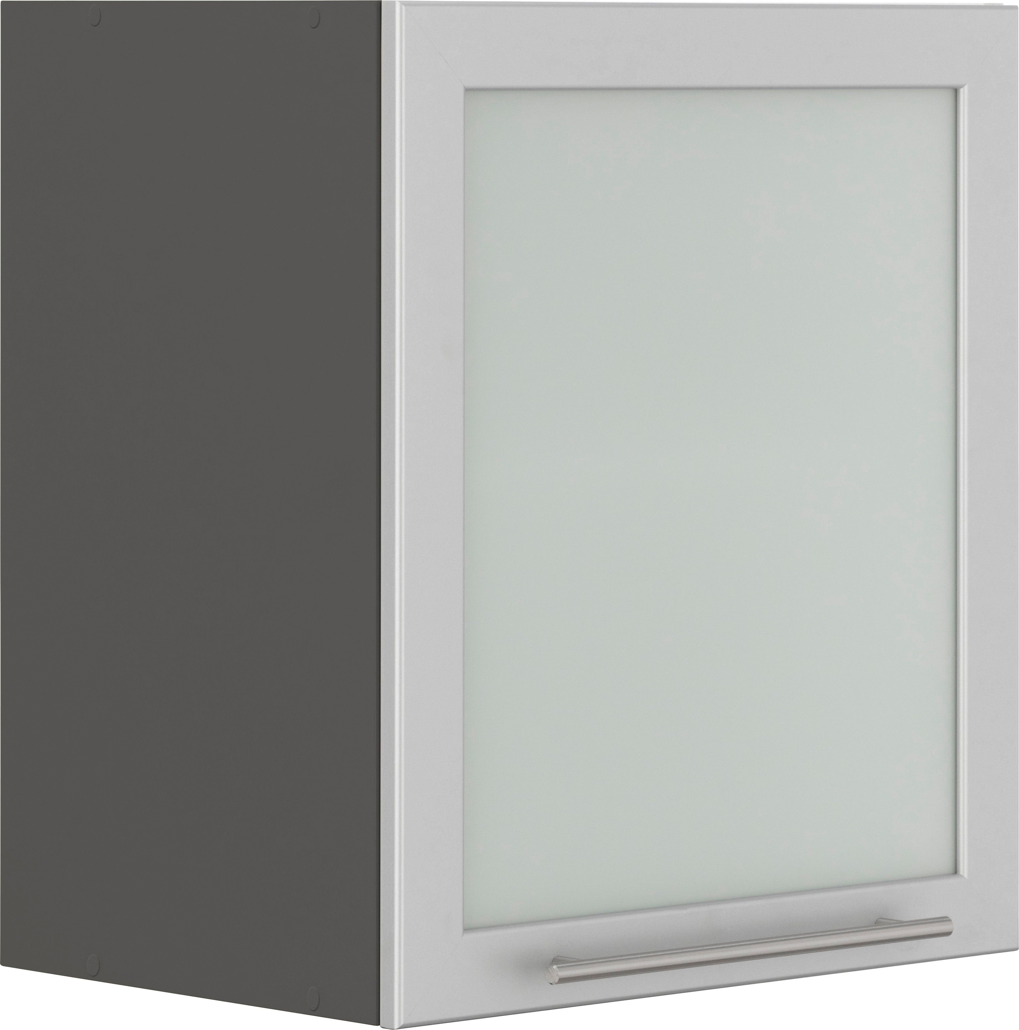wiho Küchen Hangend kastje met glasdeur Unna met aluminiumkleurig glasdeurtje hangkasten grijs
