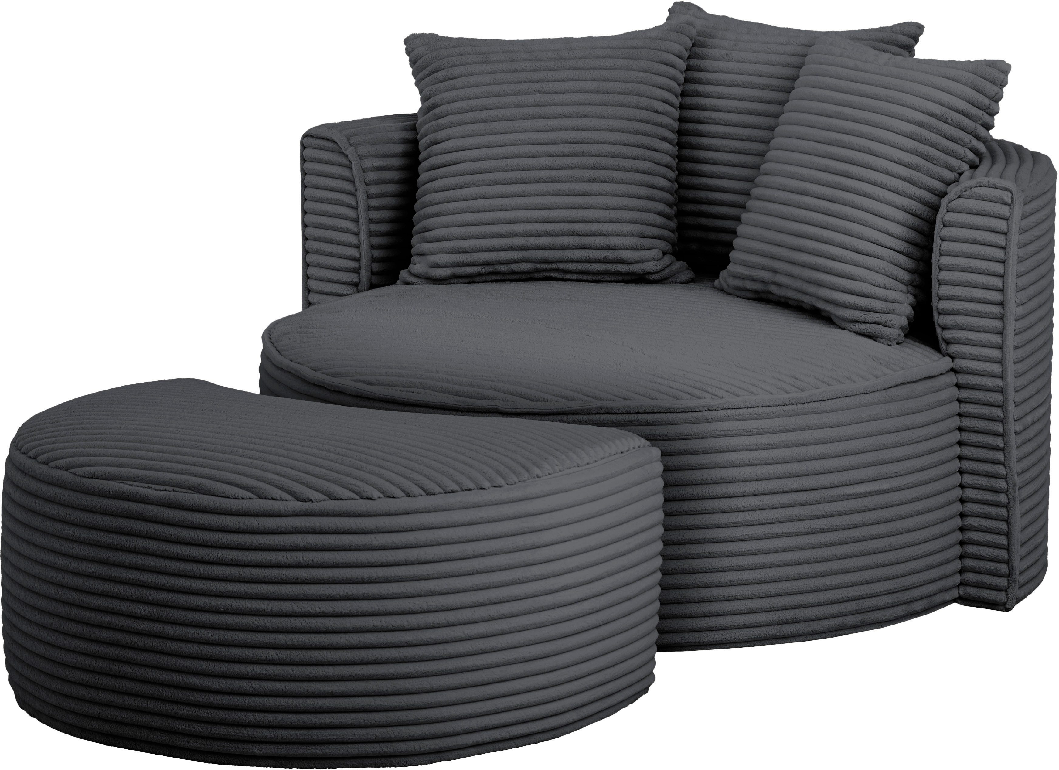 LeGer Home by Lena Gercke XXL-fauteuil Isalie, ronde stoel met voetensteun, leesstoel, loveseat, grote stoel (set)