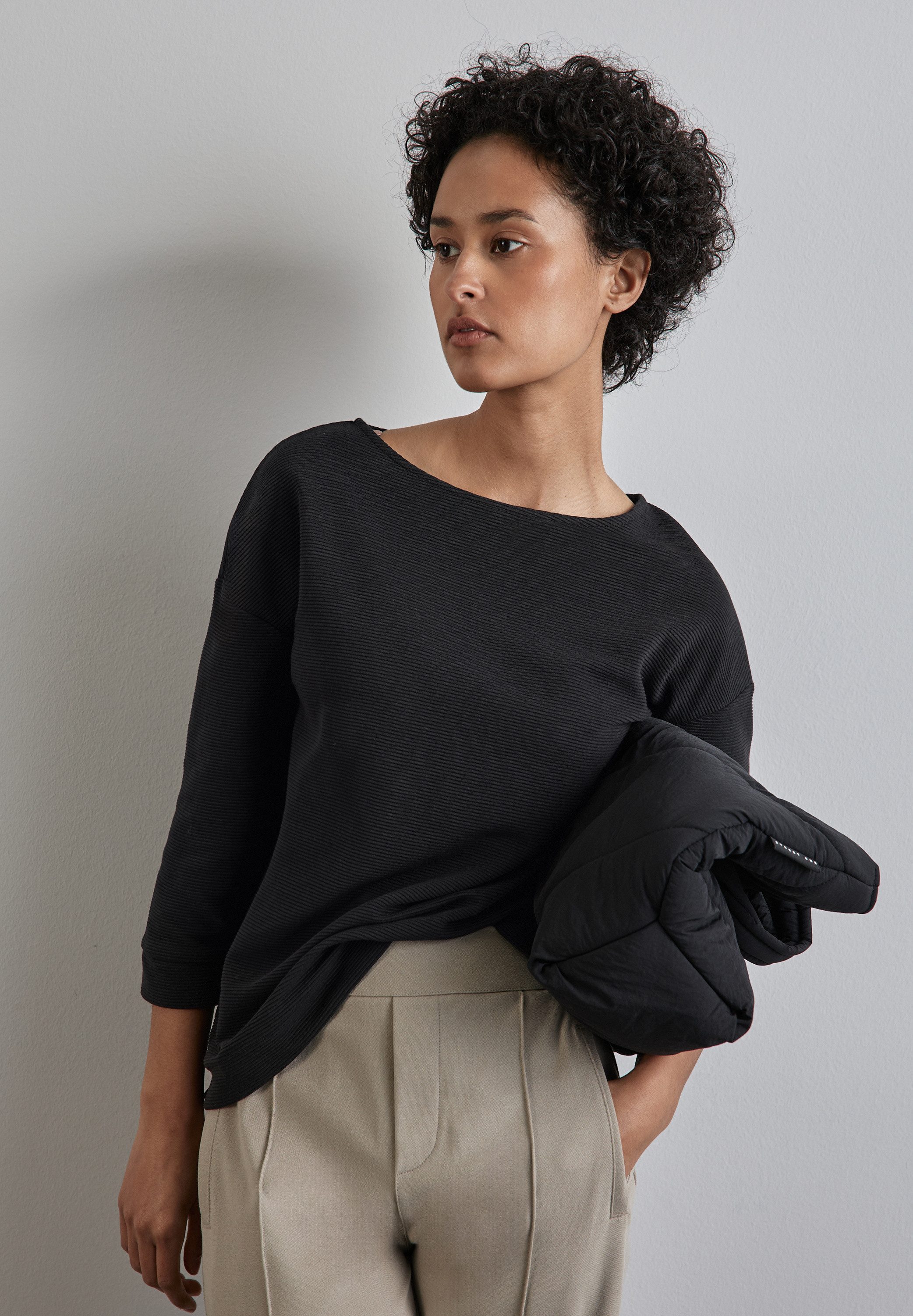 STREET ONE Shirt met 3/4 mouwen in structuuroptica dames shirts maat 34 zwart