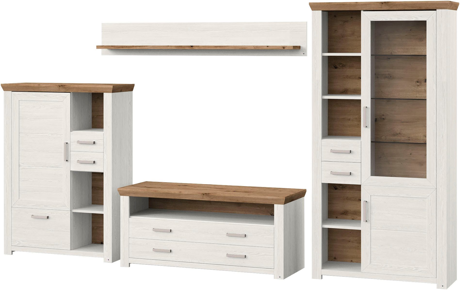 set one by Musterring Wandmeubel York Combinatie met 4 delen, in 3 kleurvarianten, totale breedte 370 cm (4-delig)
