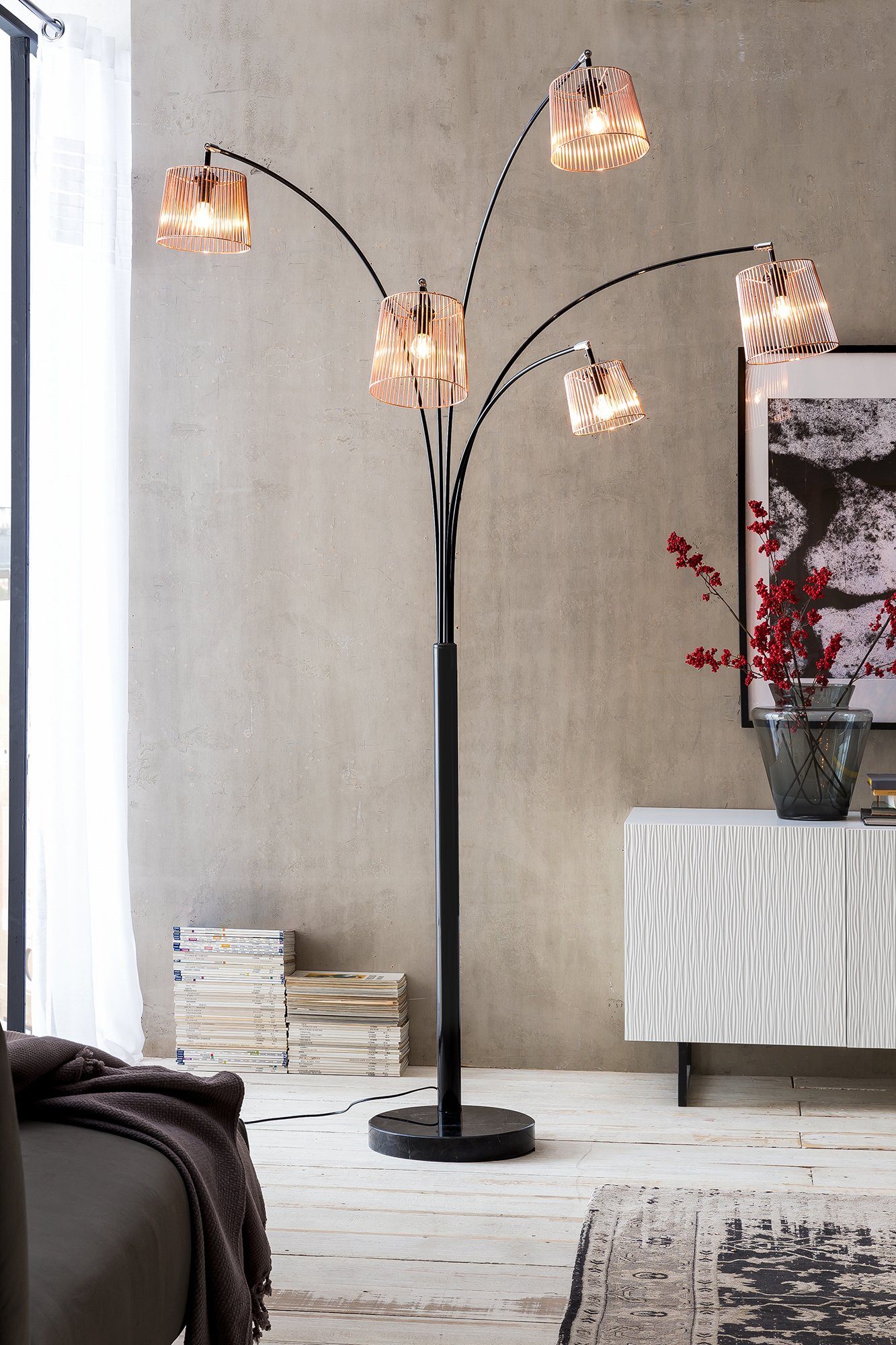 SalesFever Staande lamp Karlis 5 beweegbare armen, dimschakelaar, echt marmeren voet (1 stuk)