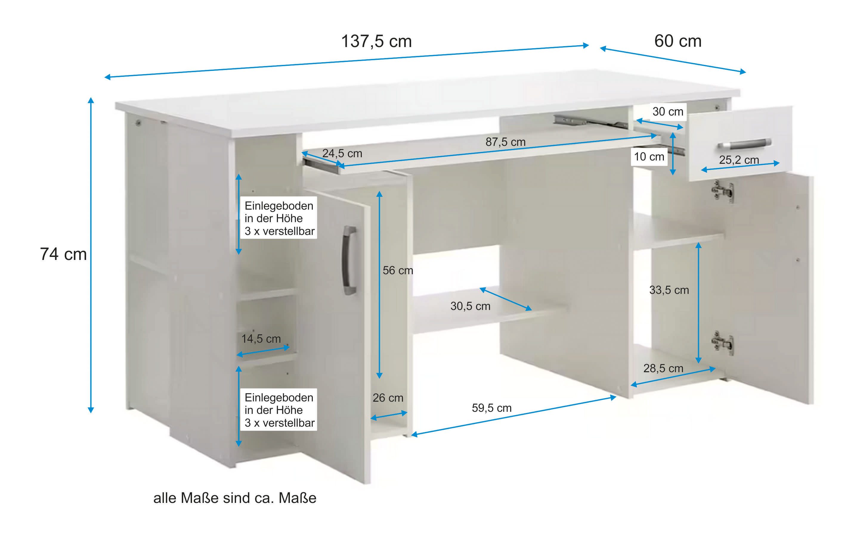 VOGL Möbelfabrik Bureau Tim met zijopen vakken & toetsenborduitrekking,
