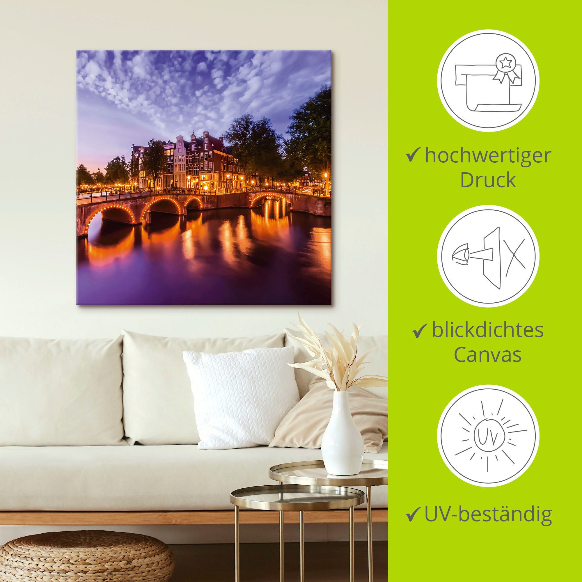 Artland Artprint Amsterdam Keizersgracht Leidsegracht als artprint op linnen, poster, muursticker in verschillende maten