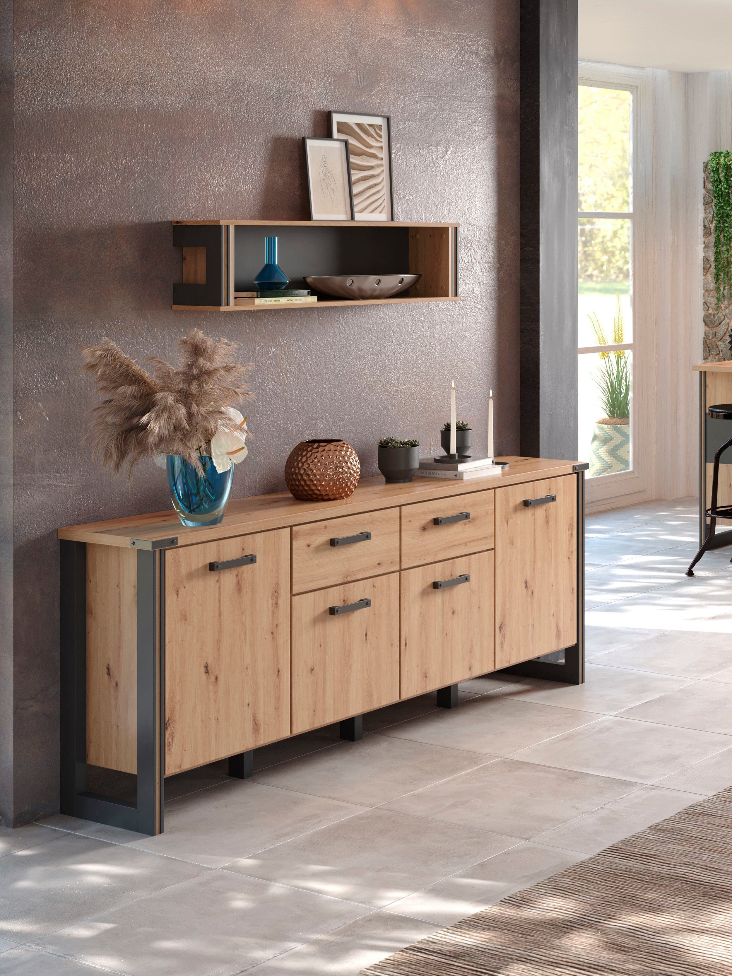 Home affaire Dressoir Mia Houtlook, eiken, 207 cm brede kast (1 stuk)