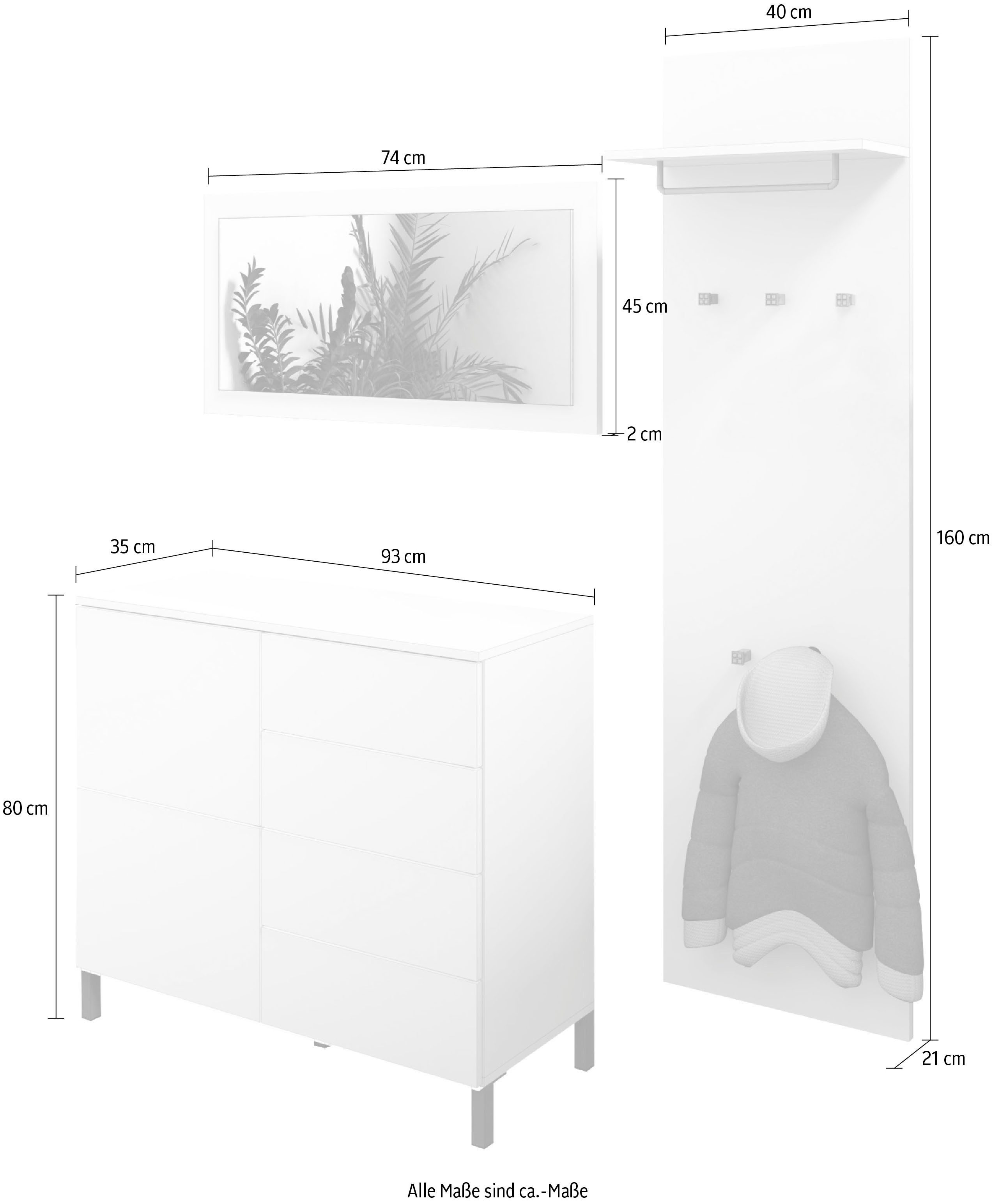 borchardt Möbel Halmeubelset Drukknop (Push-To-Open), in hoogte verstelbare planken (3-delig)