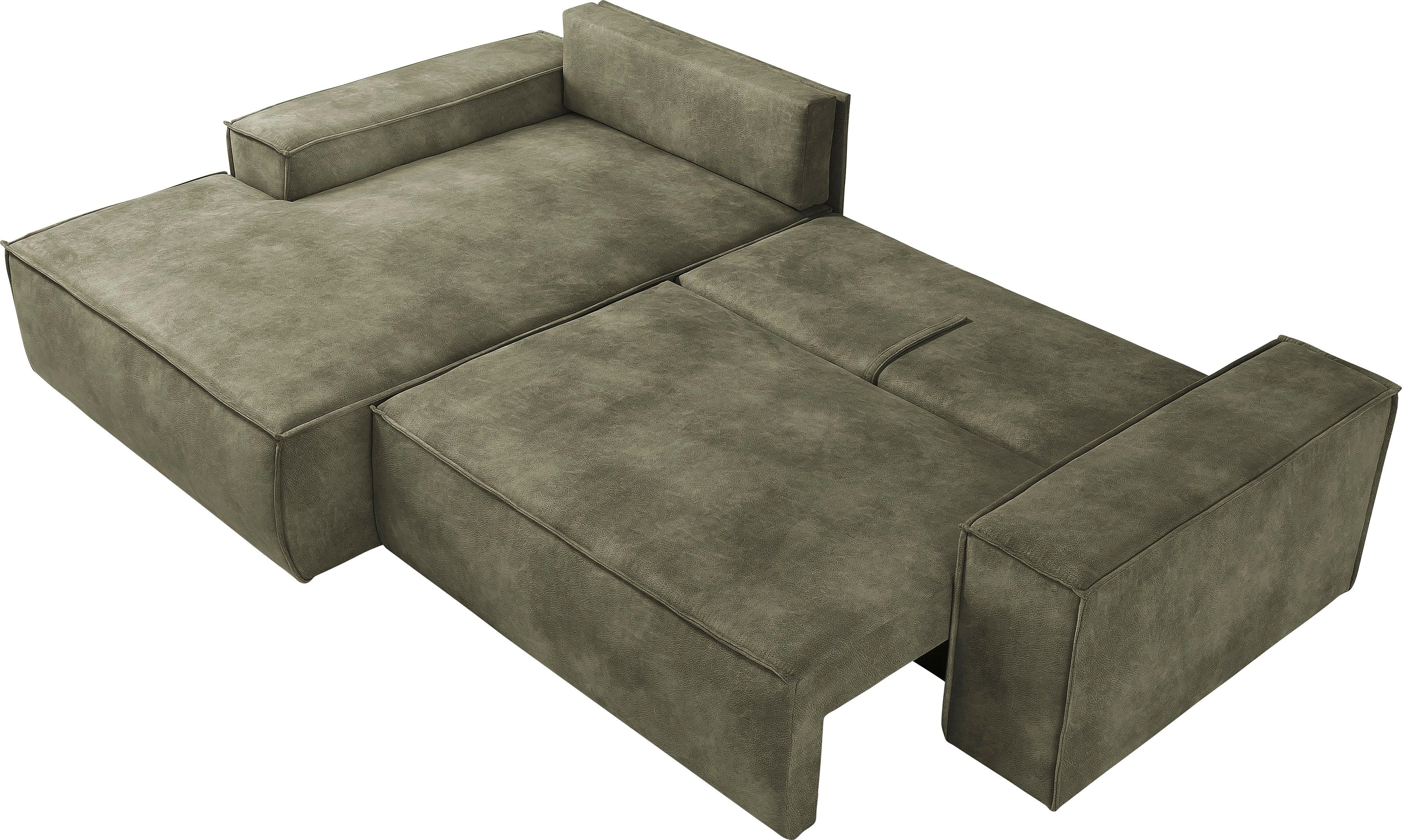 Home affaire Hoekbank SHERWOOD bedbank 267 cm, L-model, Slaapfunctie met bedlade (210x136 cm), cord, vintage, fluweel