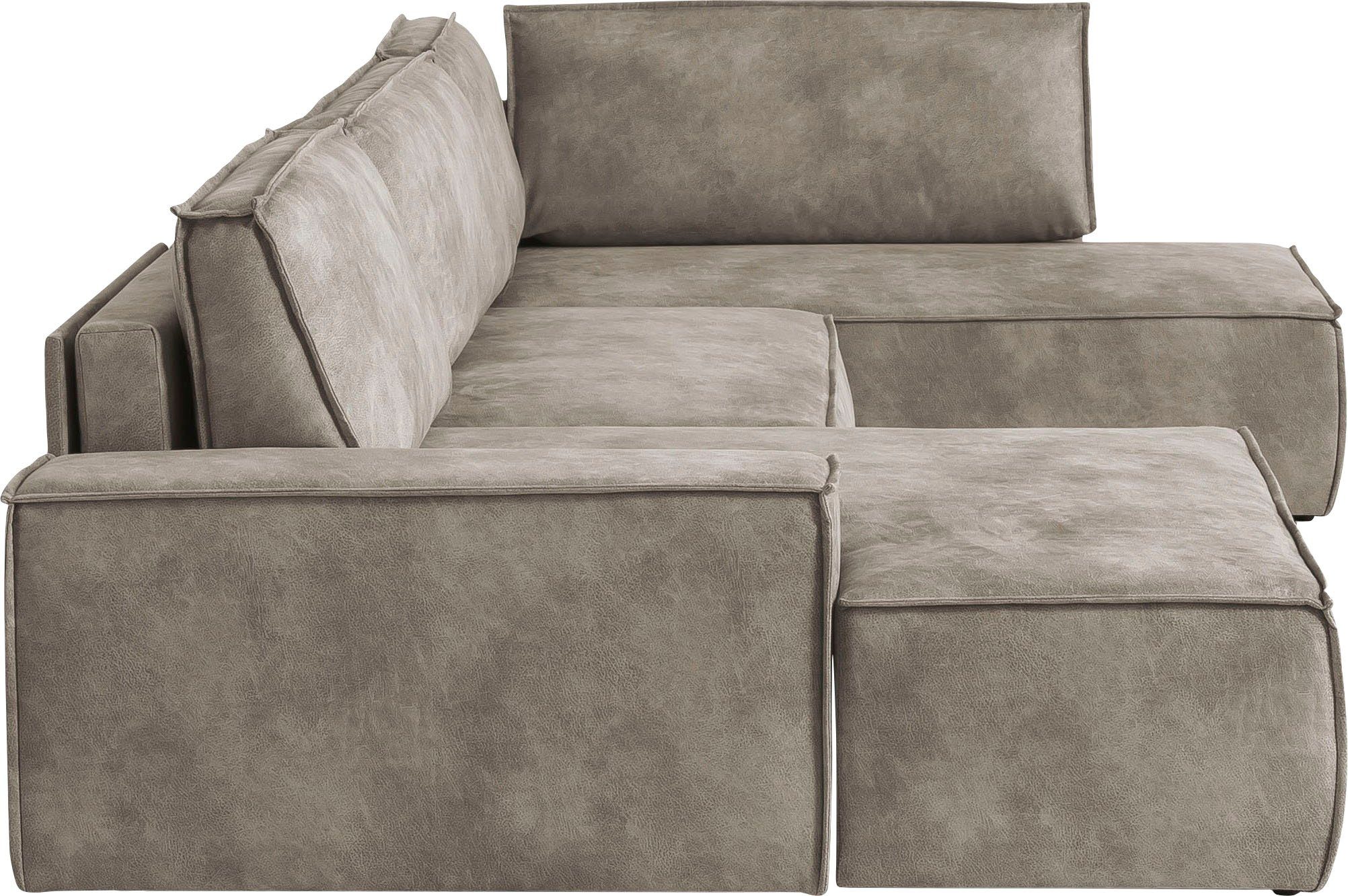 Home affaire Zithoek SHERWOOD 329 cm, U-vorm, slaapbank, Slaapfunctie met bedkist (194x139 cm), cord, vintage, fluweel