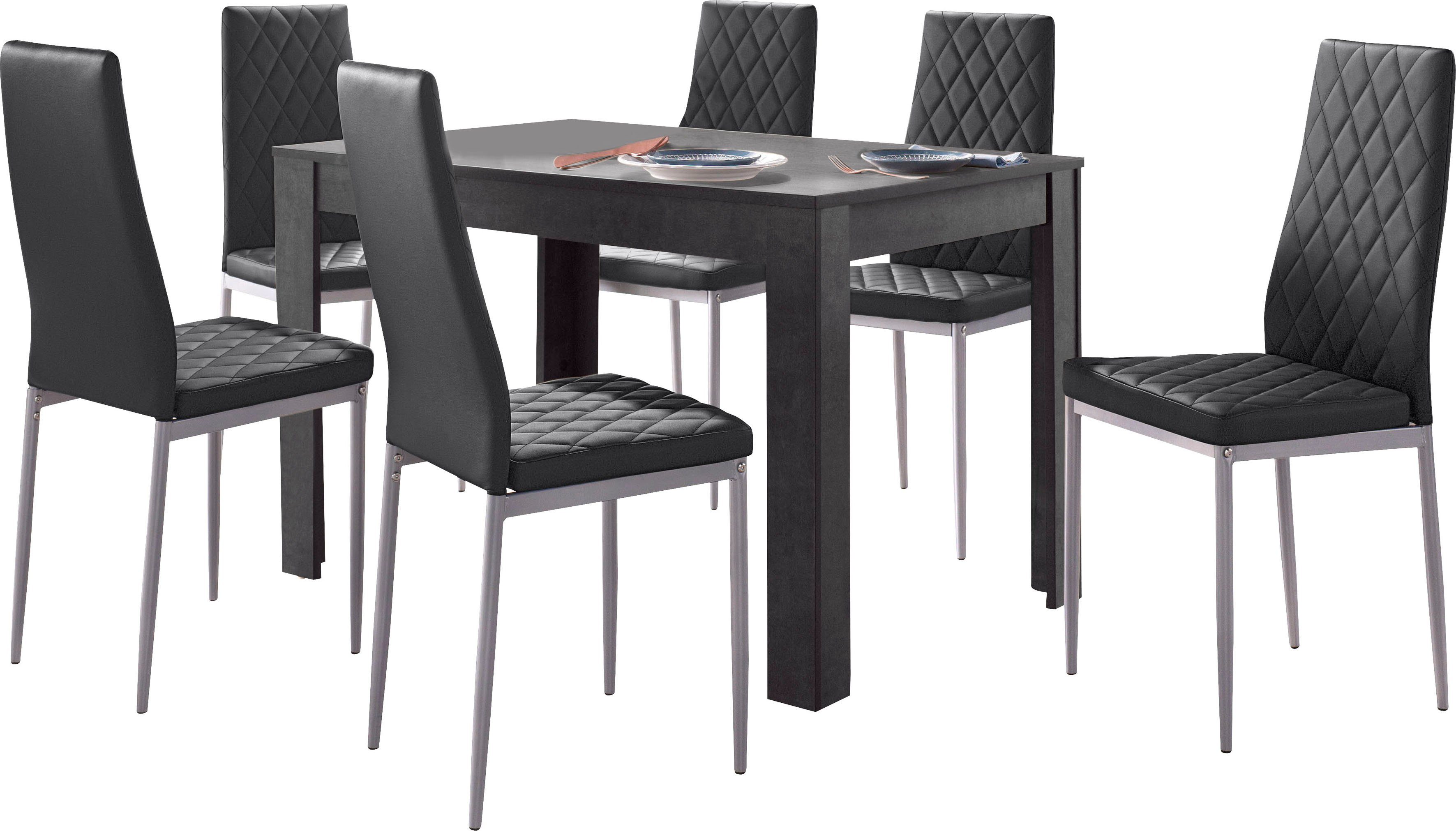 INOSIGN Eethoek Lynn + Brooke 4 stoelen met tafel in leisteenkleur, breedte 120 cm (set, 5-delig)