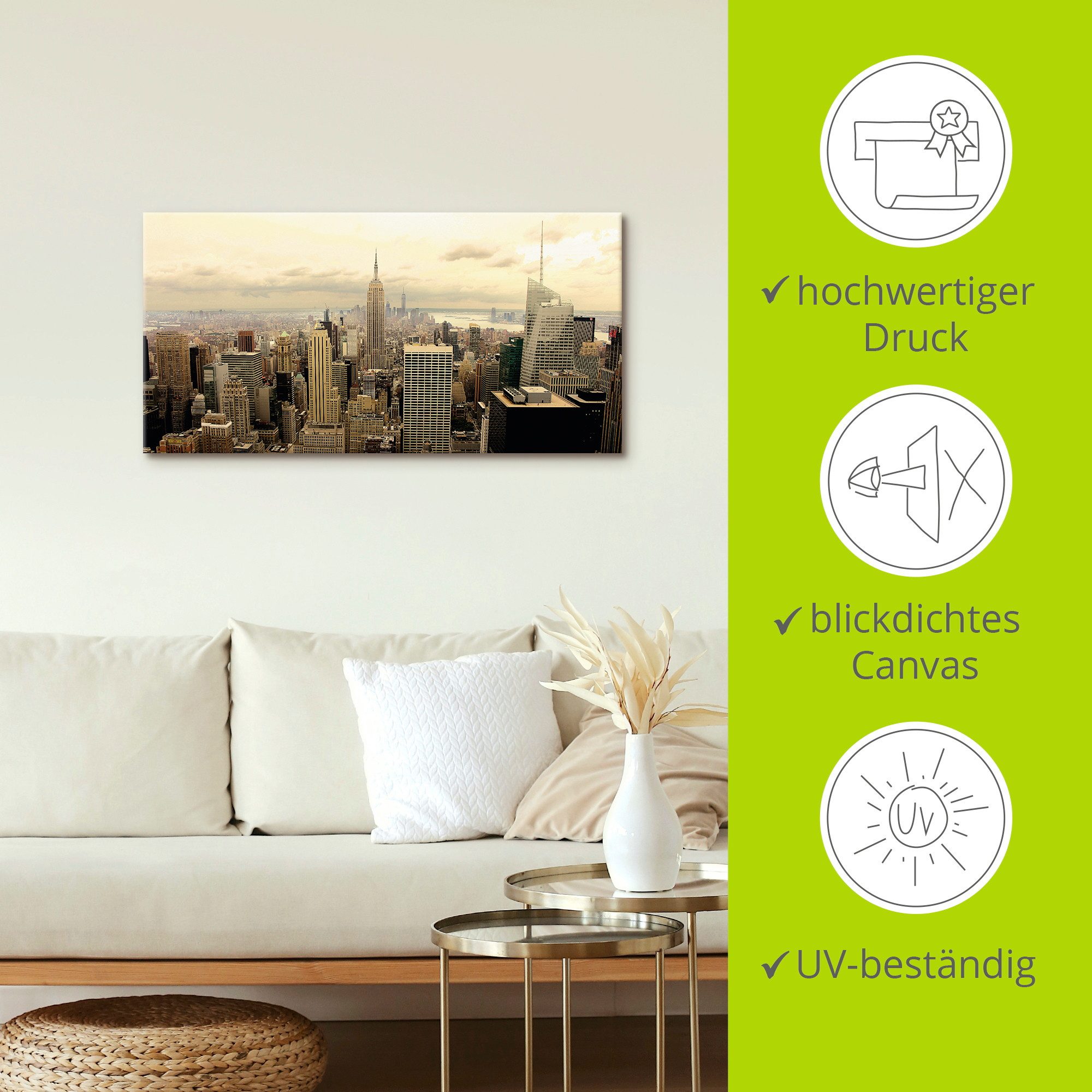 Artland Artprint Skyline Manhattan - New York als artprint van aluminium, artprint voor buiten, artprint op linnen, poster, muursticker