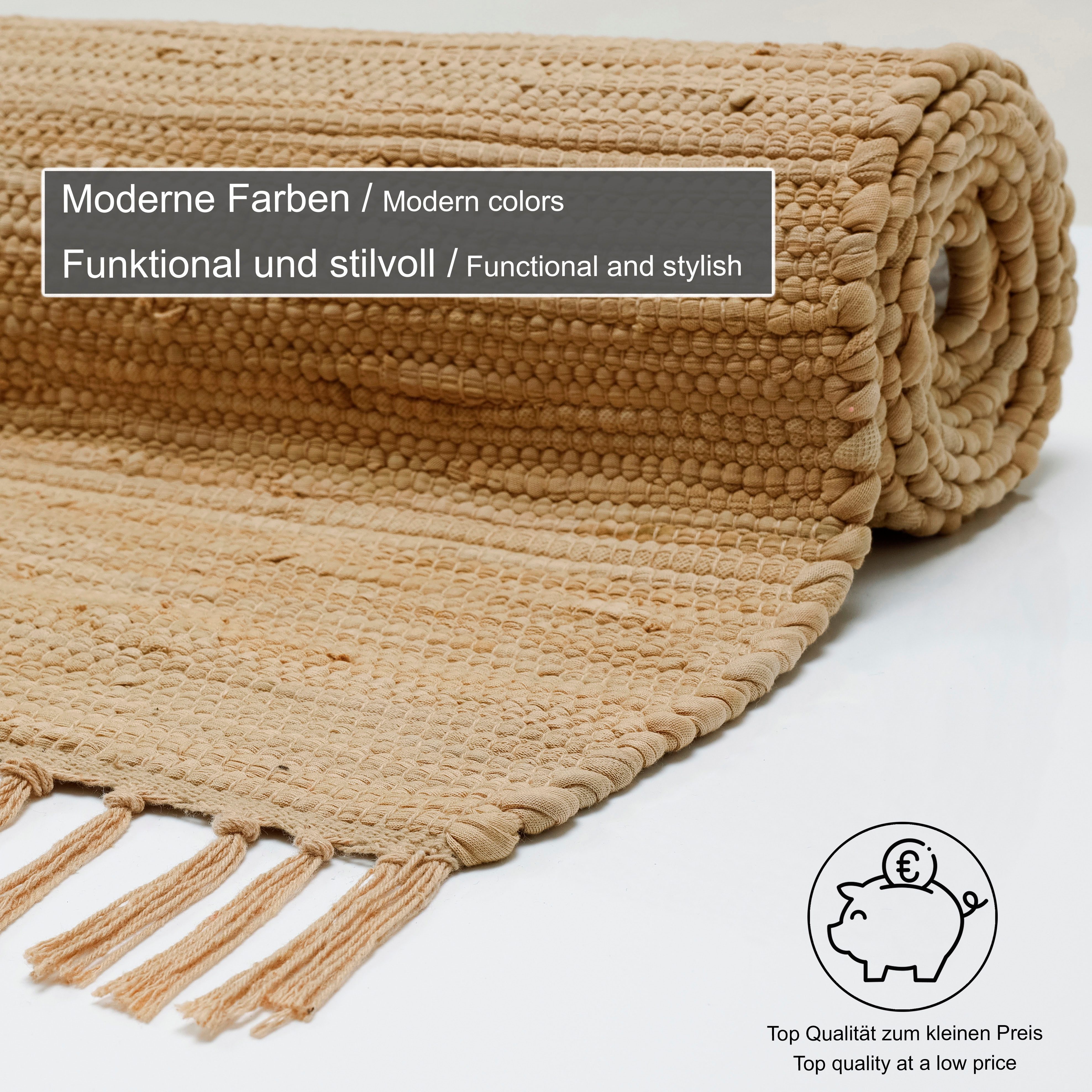 THEKO Loper Happy Cotton Fleckerl Handgeweven loper, platweefsel, puur katoen, met de hand geweven, met franje