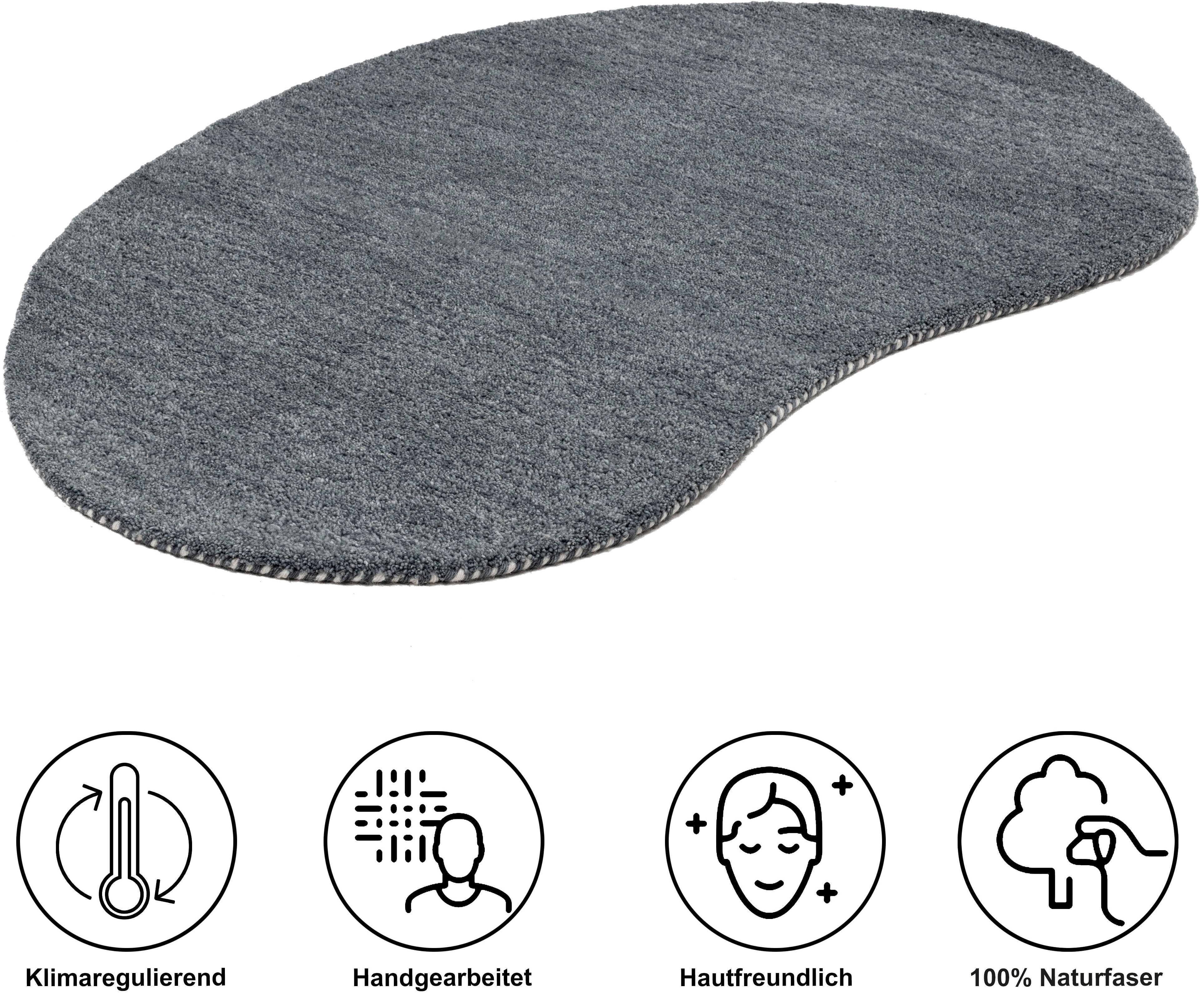 THEKO Wollen kleed Gabbeh uni, Handgeweven vloerkleed, mêlee, zuivere wol, met de hand geweven