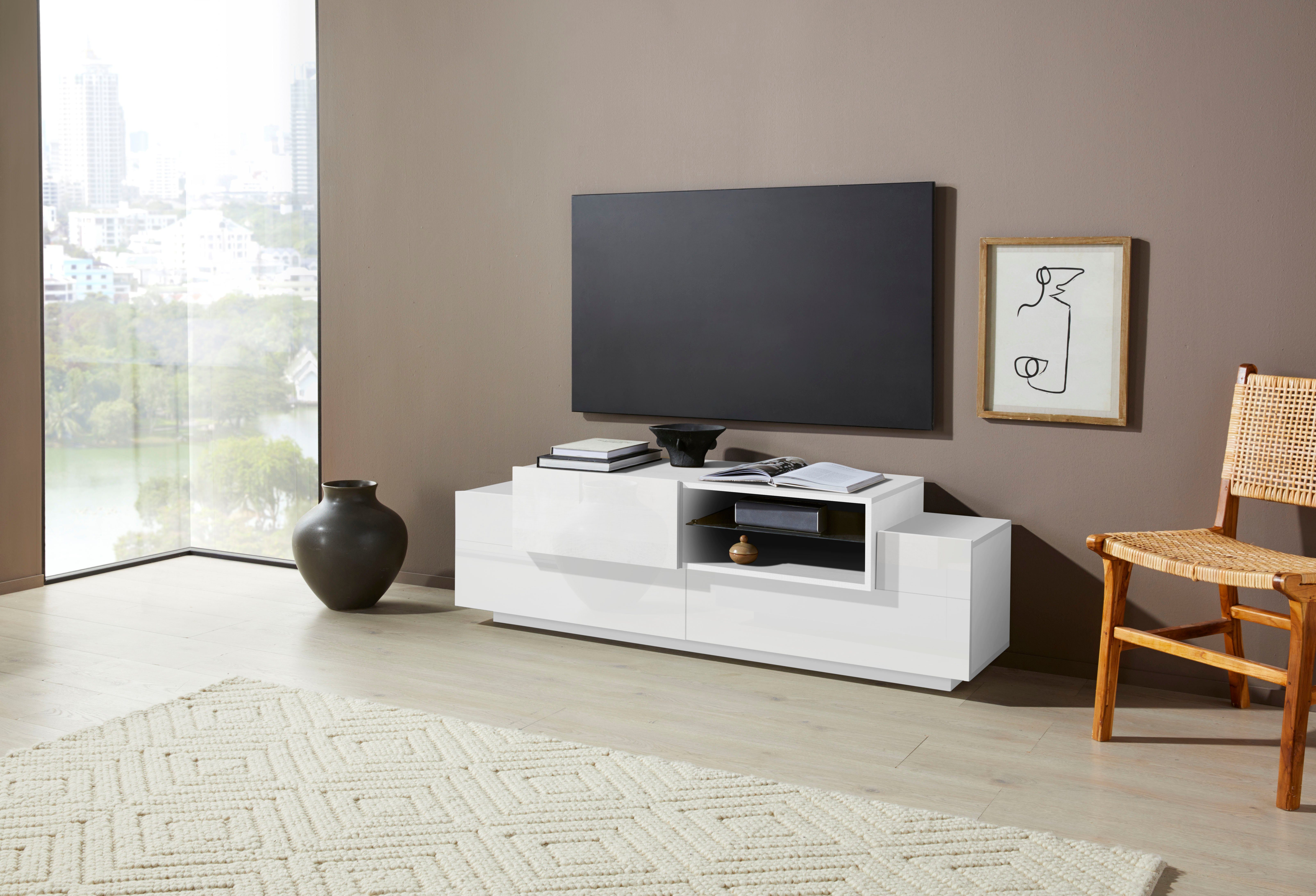 INOSIGN Tv-meubel Coro, lowboard, TV-commode, TV-meubelen, TV-bank met 2 kleppen, 1 deur, 1 glazen plank, breedte 160 lowboards
