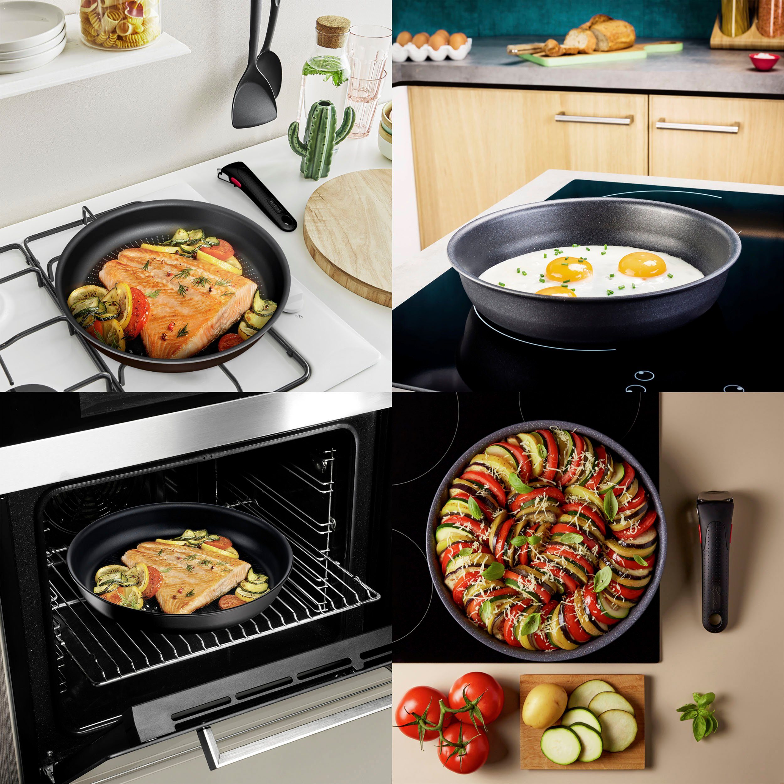 Tefal Pannenset Ingenio Unlimited opvouwbaar, anti-aanbakcoating, inductie, gemaakt in frankrijk, compact (set, 3-delig)