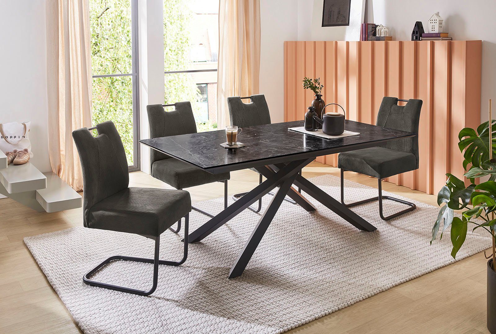Jockenhöfer Gruppe Eettafel Silas 180 x 90 cm, tafelblad in antracietkleurige marmerlook