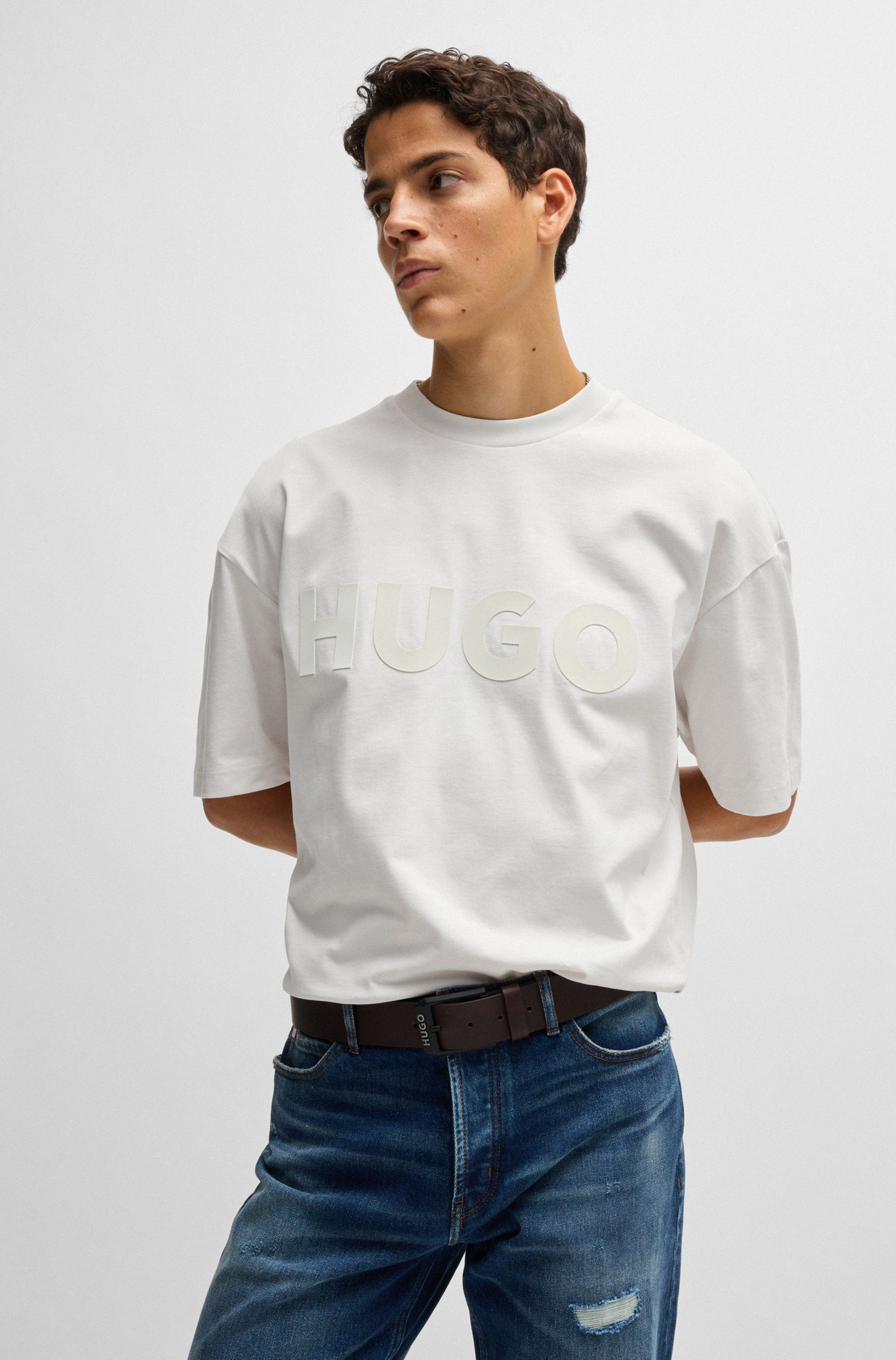 HUGO Leren riem Gelio-B_Sz40 HUGO merkembleem, rode treknaad