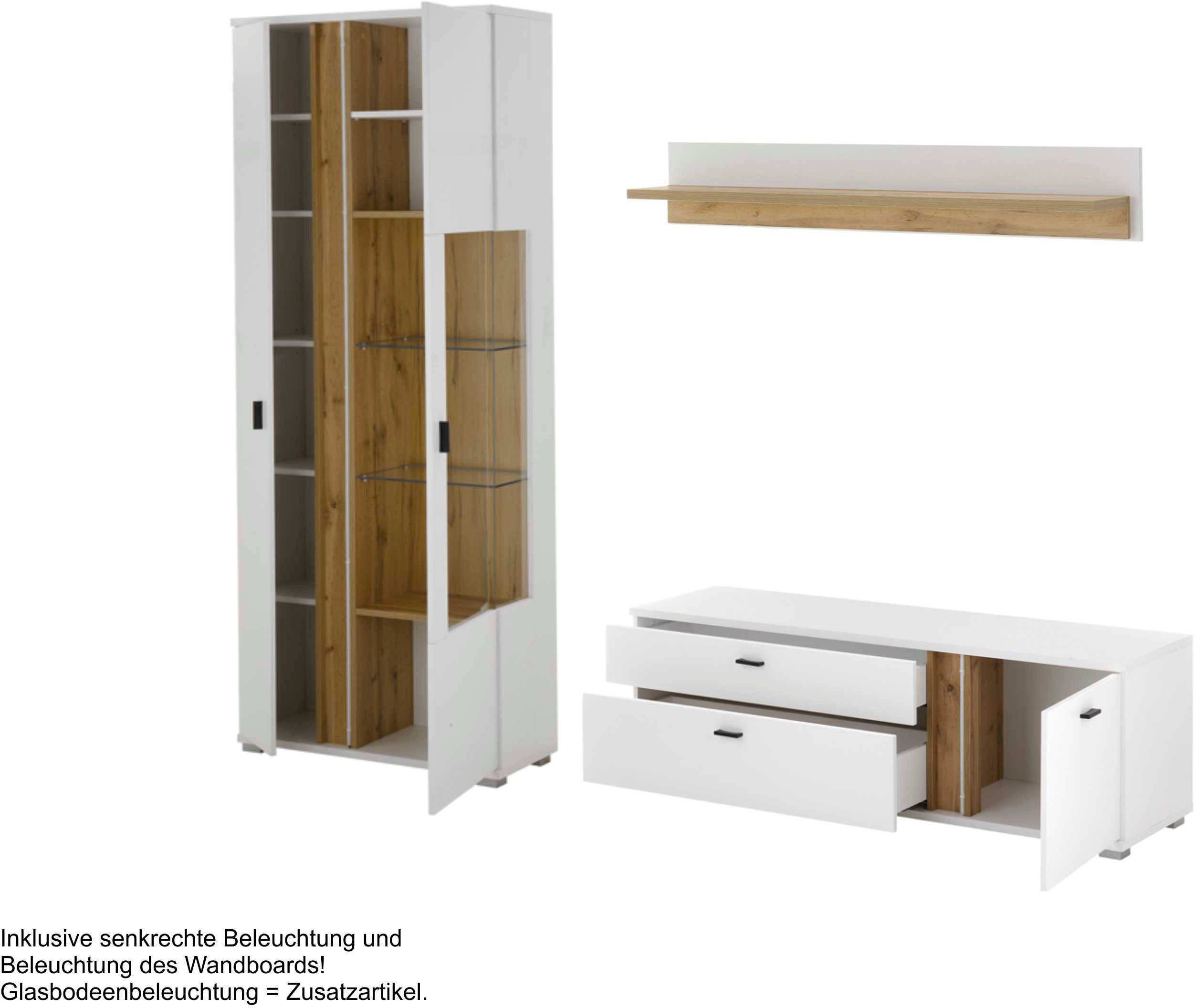 INOSIGN Wandmeubel Long Island in moderne trendkleur, inclusief verticale verlichting, breedte 240 cm (set, 3-delig)