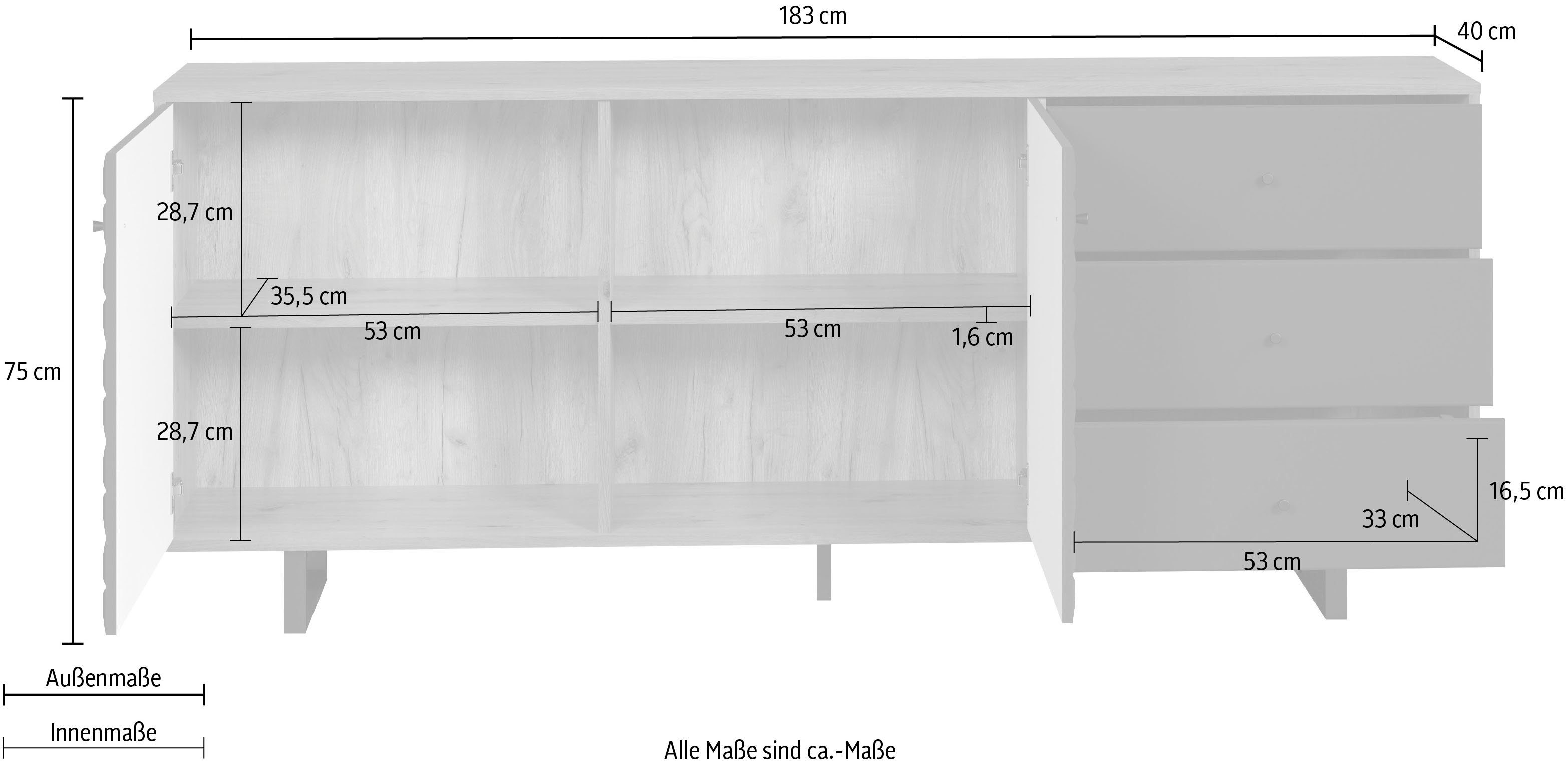 Places of Style Dressoir Ferretti Woonkamer commode met bijzondere frezing en poten/grepen van metaal
