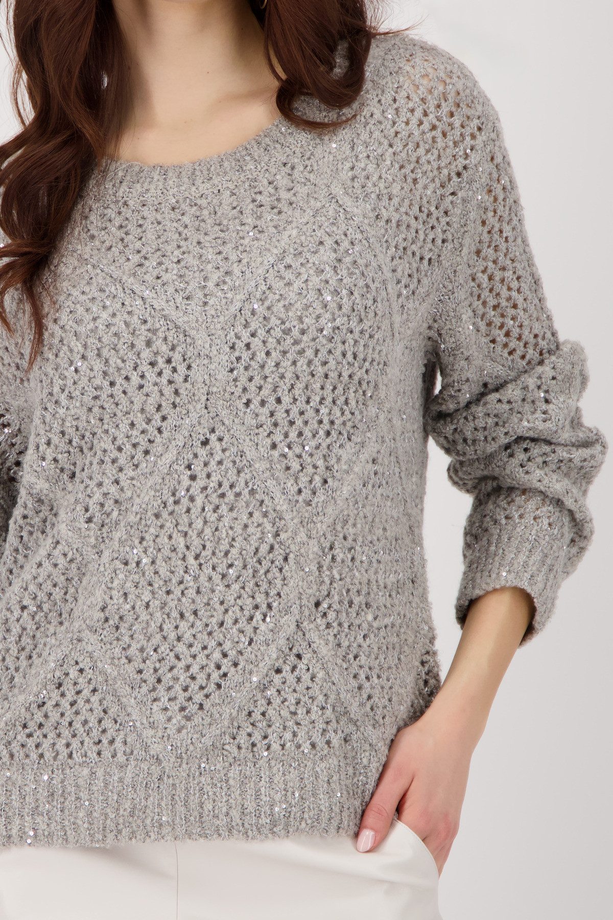Monari Gebreide trui Pullover Ajour Pailletten