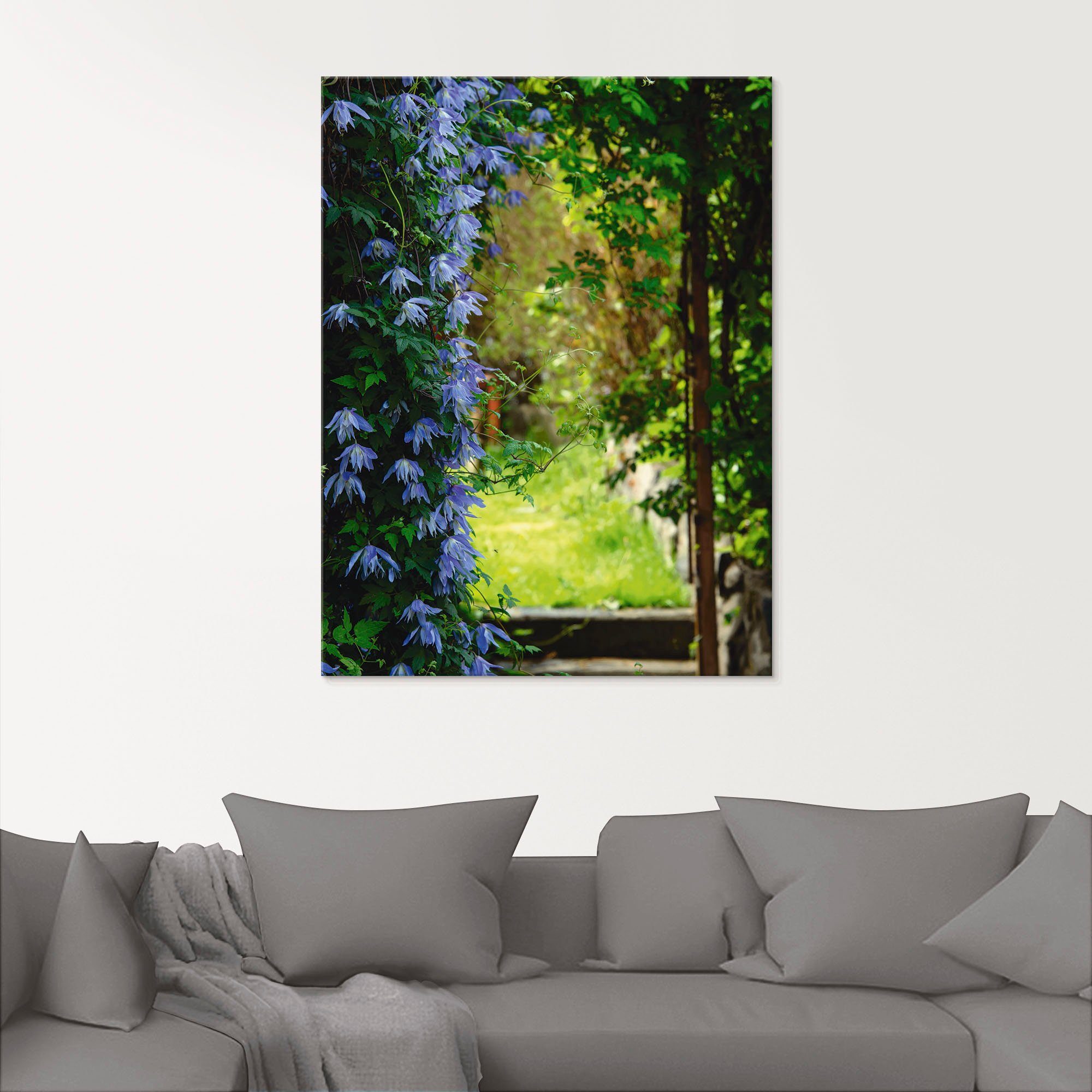 Artland Print op glas Tuinpoort met clematis