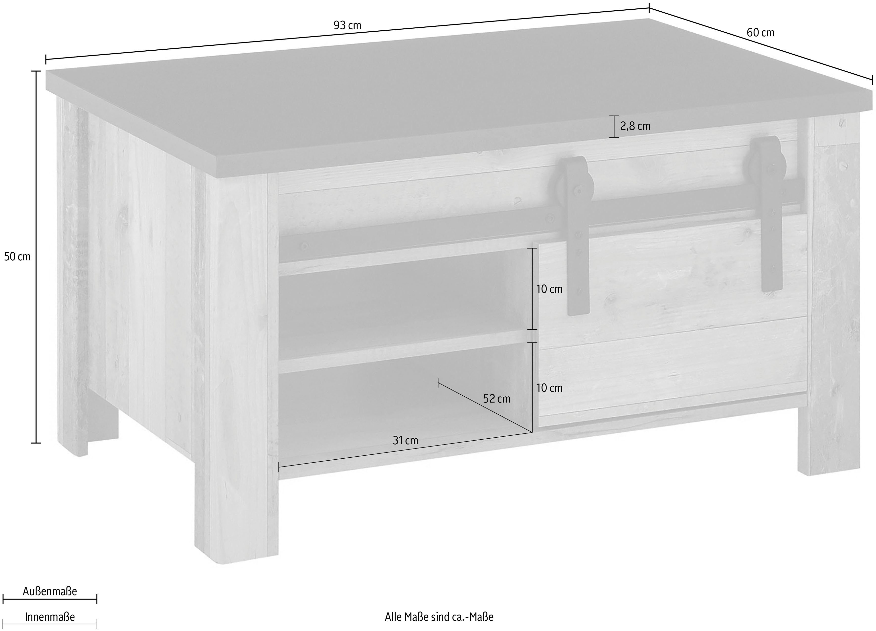 Home affaire Salontafel Sherwood moderne houtdecor, met schuurdeurbeslag van metaal, breedte 93 cm