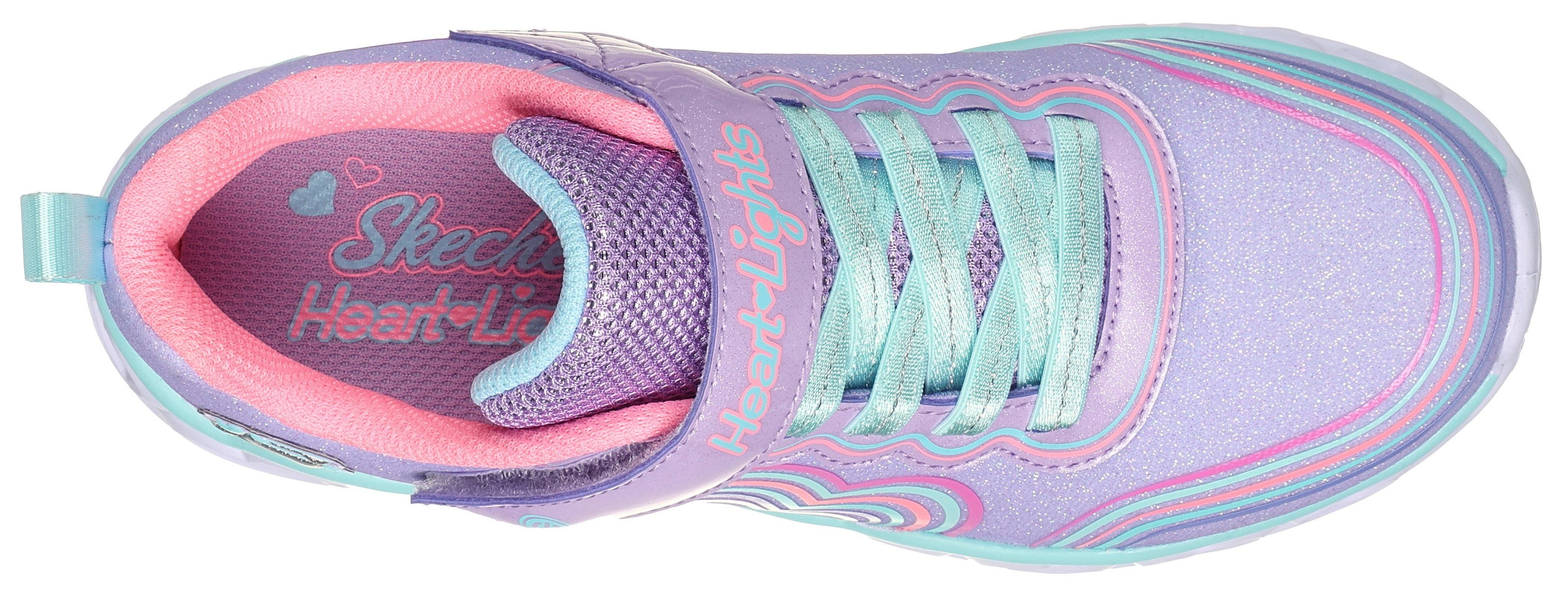 Skechers Sneakers HEART LIGHTS Vrijetijdsschoen, klittenbandschoen, blink schoen met kleurrijke regenboog stiksel