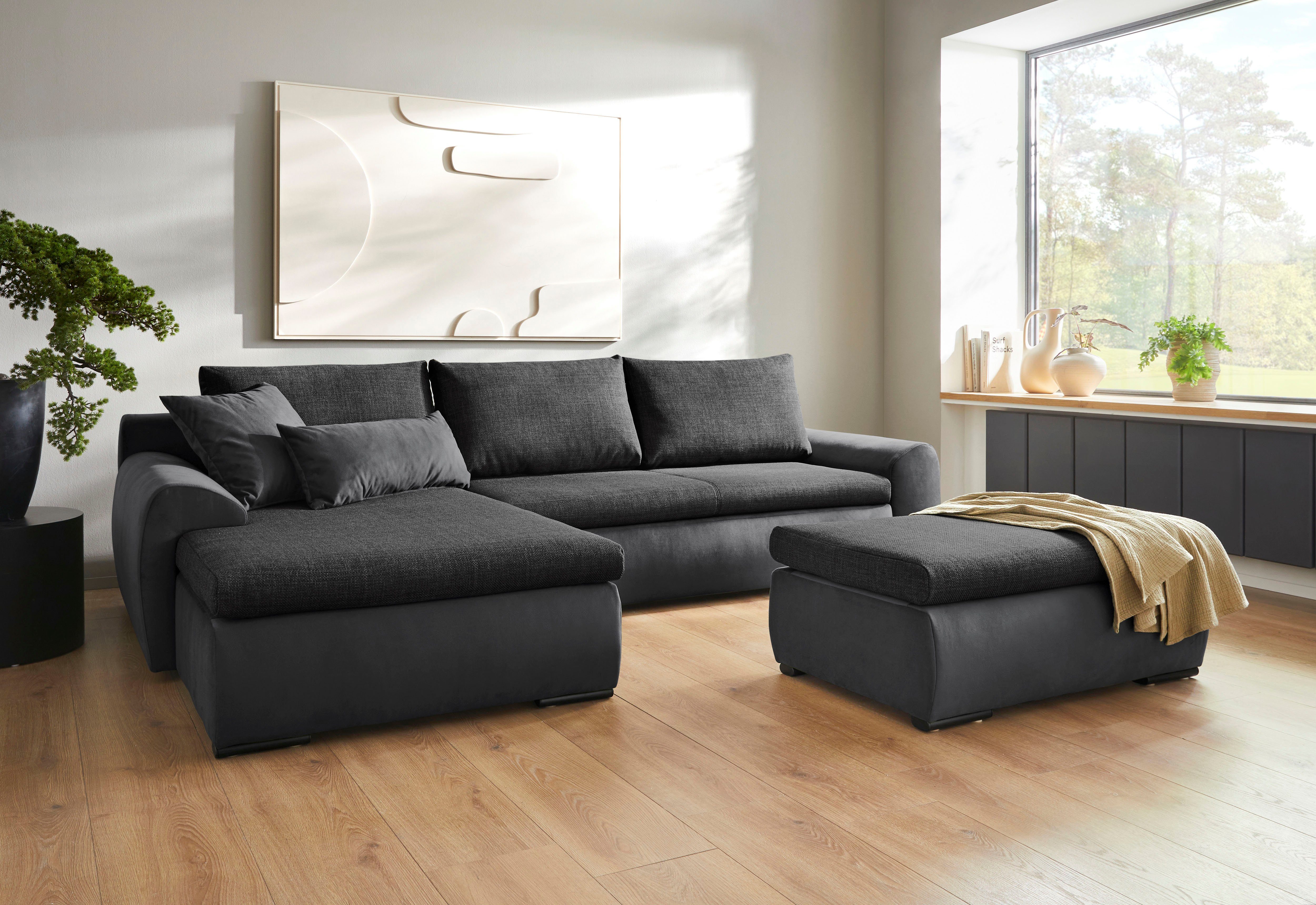 Home affaire Hoekbank Win, L-vorm, breedte 285cm optioneel met slaapfunctie en bedkast, taupe, corduroy