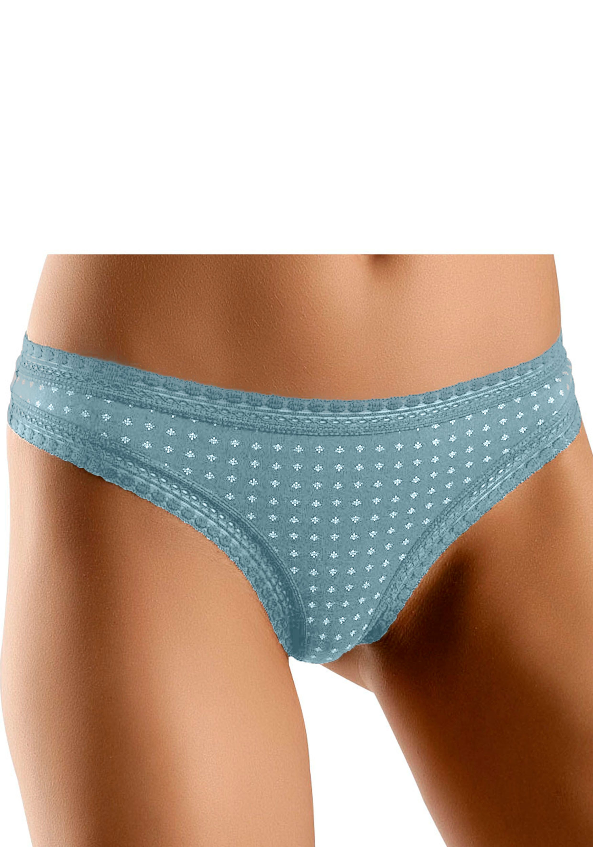 Lascana String van elastische katoen met zachte kant (3 stuks)