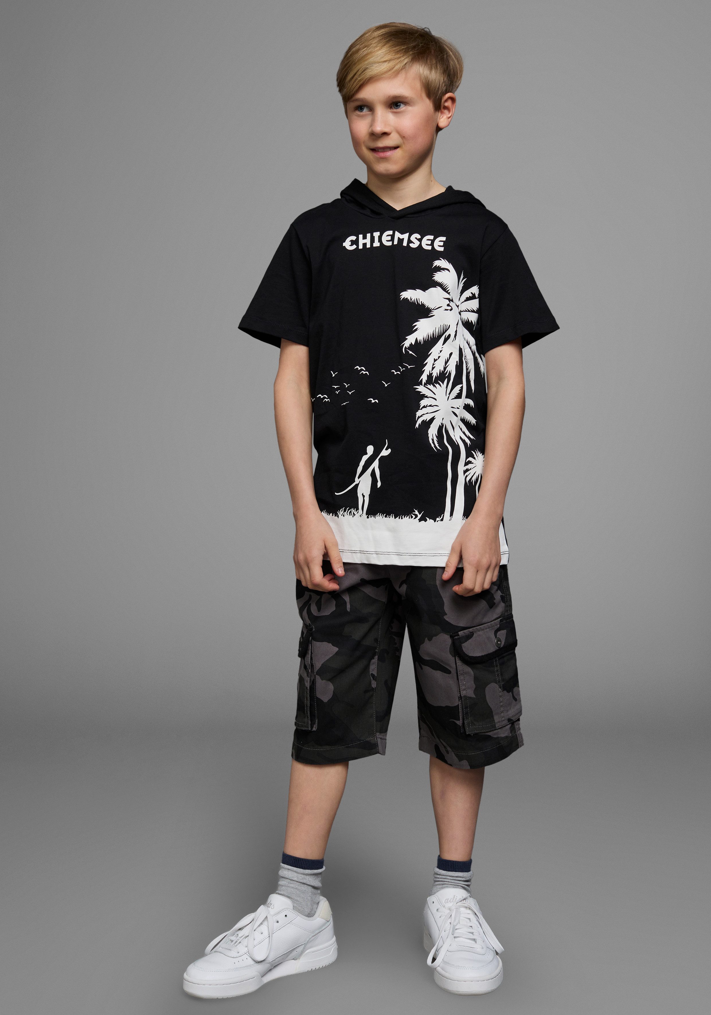 Chiemsee T-shirt Met palm print korte mouw, bedrukt, met capuchon, van katoen, van jersey-stof