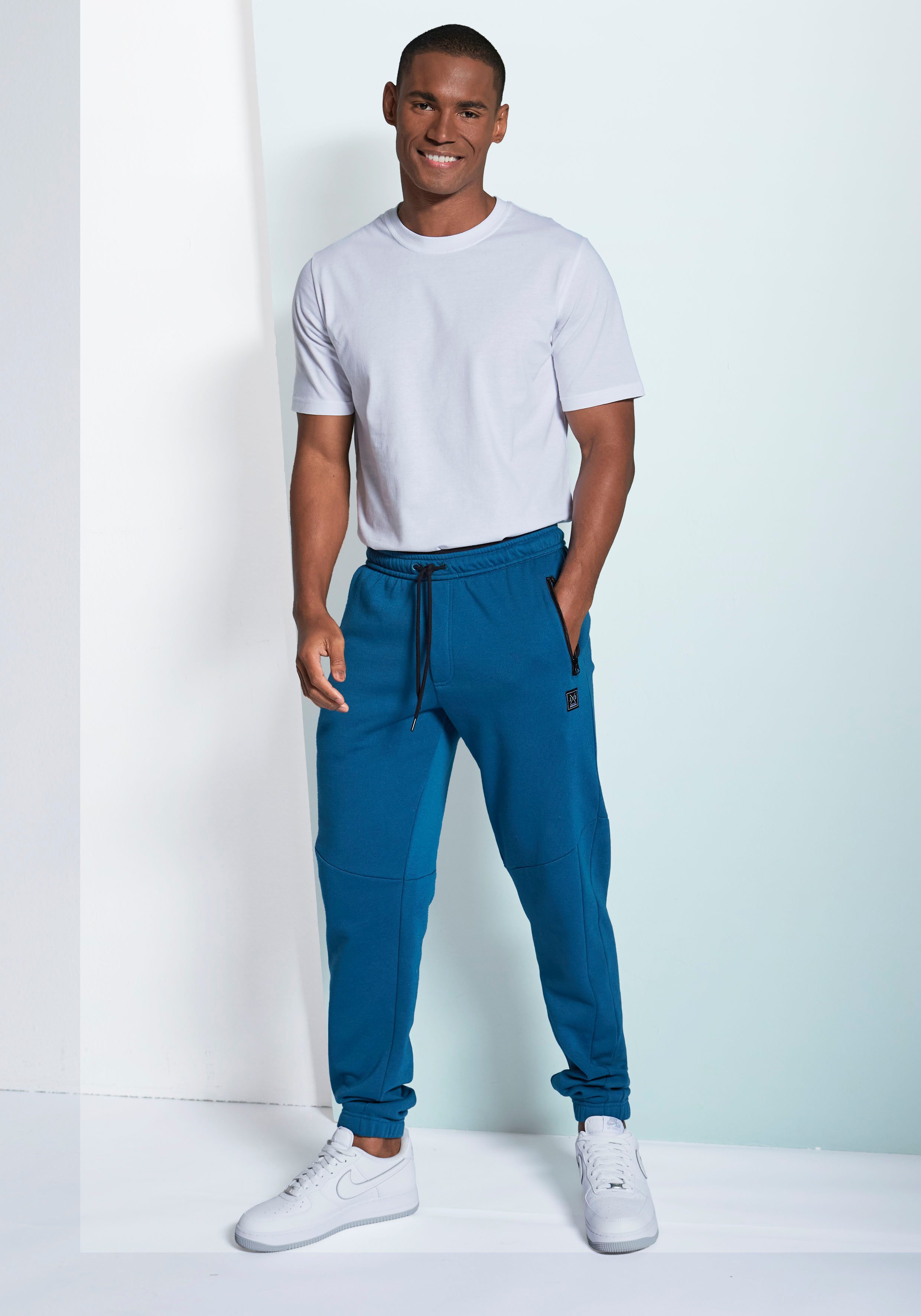 John Devin Sweatbroek Joggingbroek met zijzakken en bindband van katoenmix