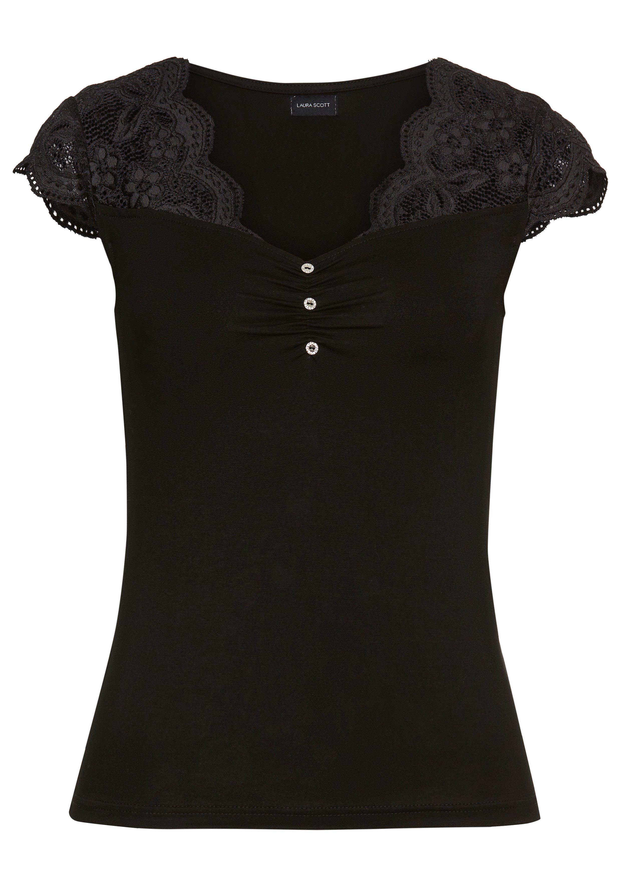 Laura Scott Kanten shirt met aangehechte mouwen en knopen