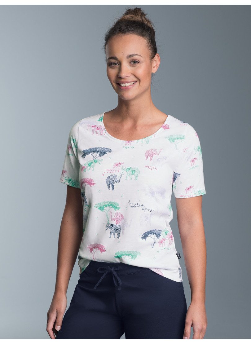 Trigema Pyjama TRIGEMA T-shirt met allover safari-print (1-delig) dames nachtkleding maat XXXL wit