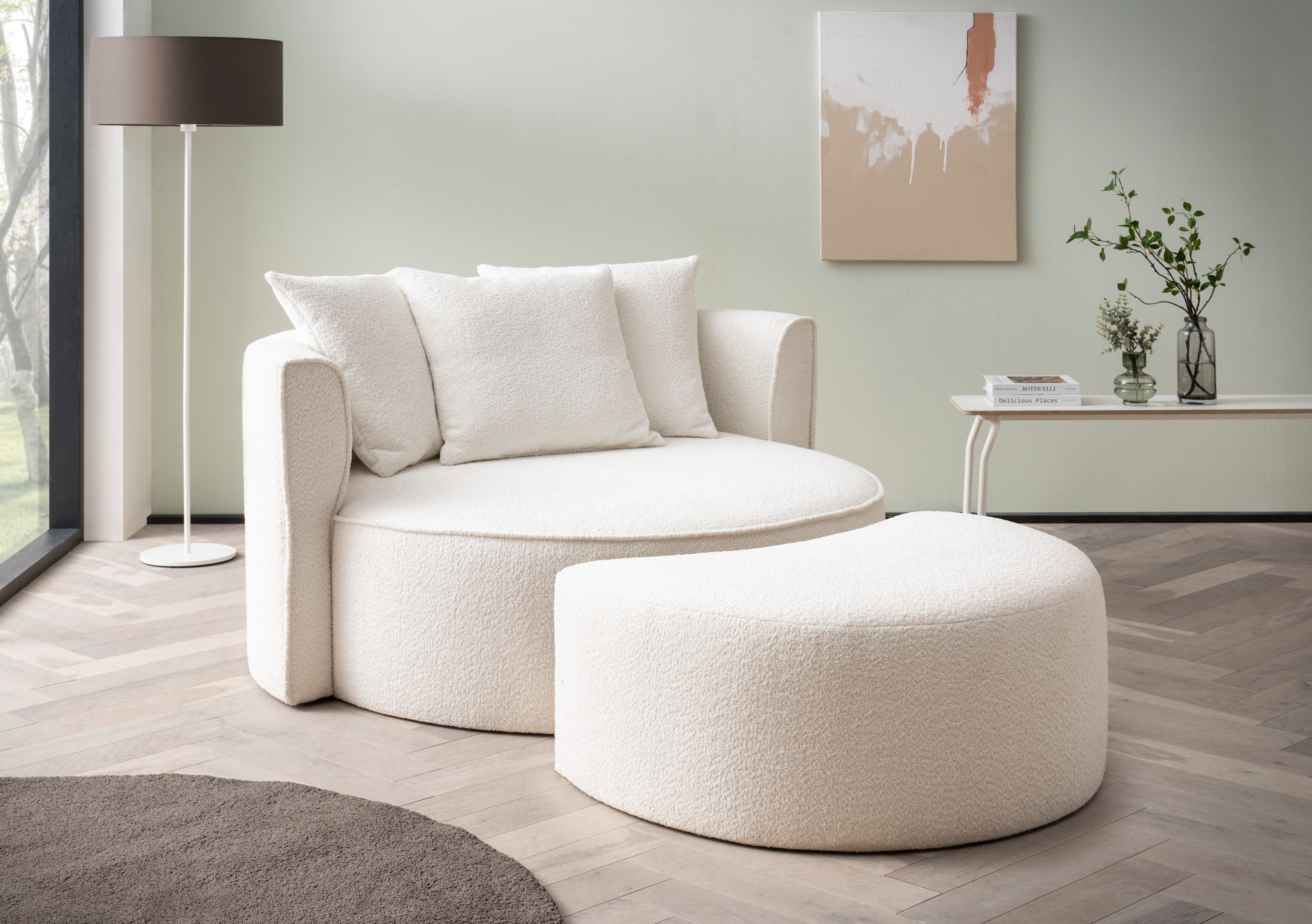 LeGer Home by Lena Gercke XXL-fauteuil Isalie, ronde stoel met voetensteun, leesstoel, loveseat, grote stoel (set)