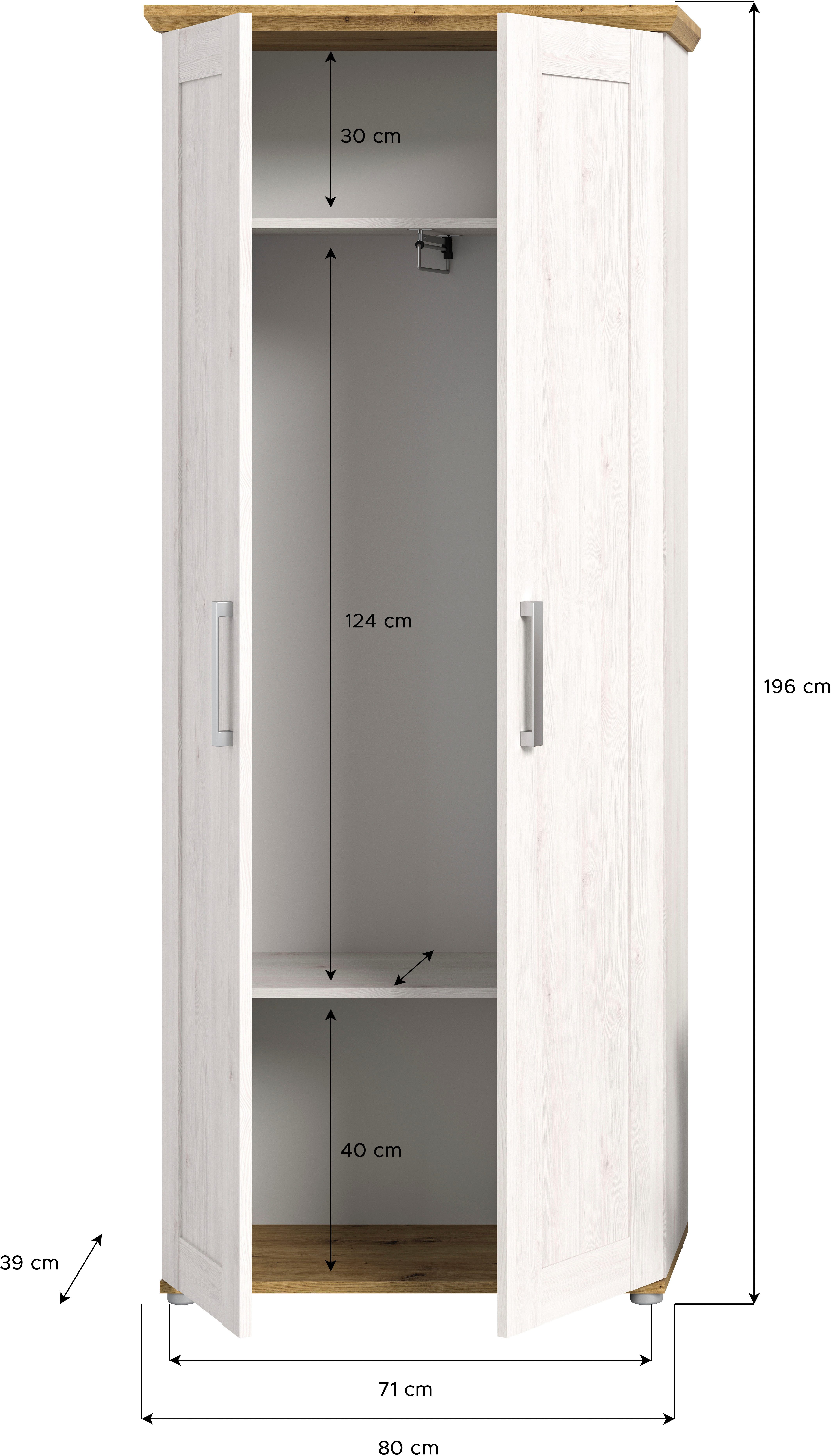Home affaire Kledingkast Cosenza, Hoogte 196 cm, 2 Deuren, 2 Planken, 1 Kledingstang