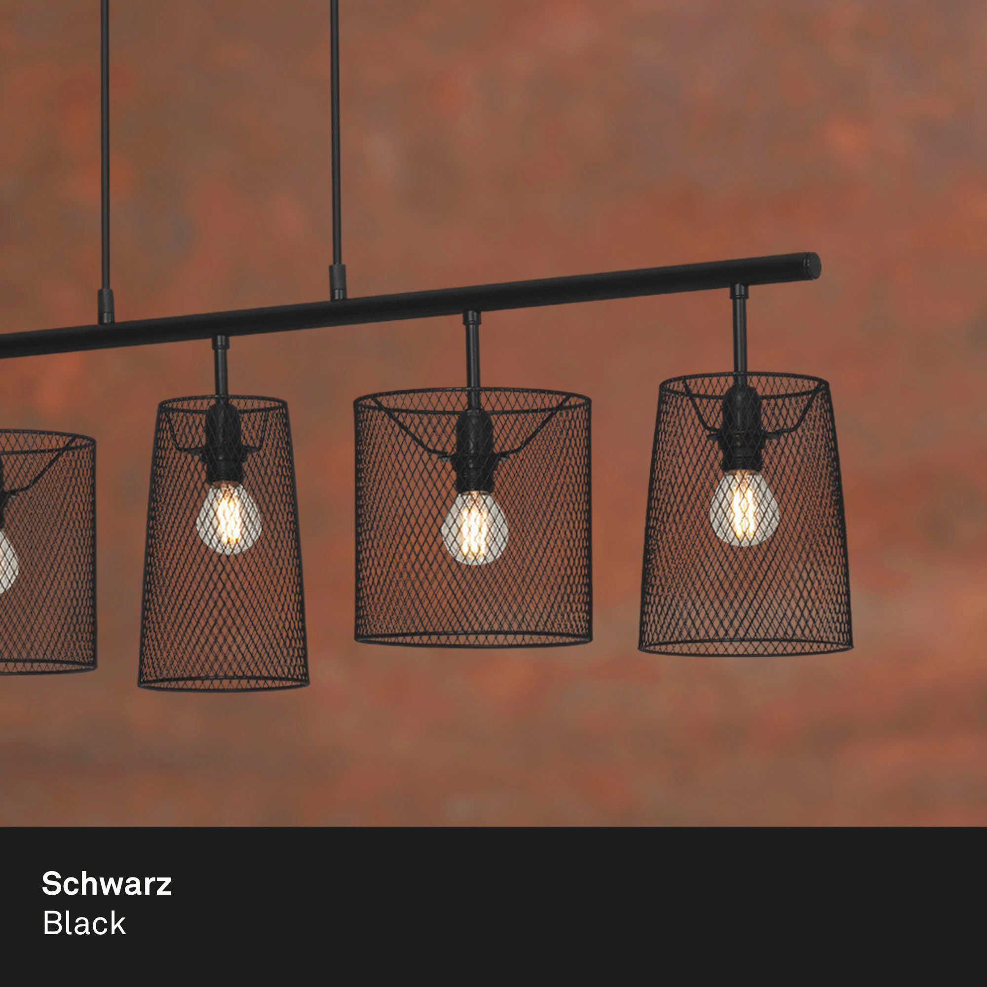 Briloner Leuchten Hanglamp RETRO Hanglamp met draadschermen, metaal zwart 5x E14 40W IP20 (1 stuk)