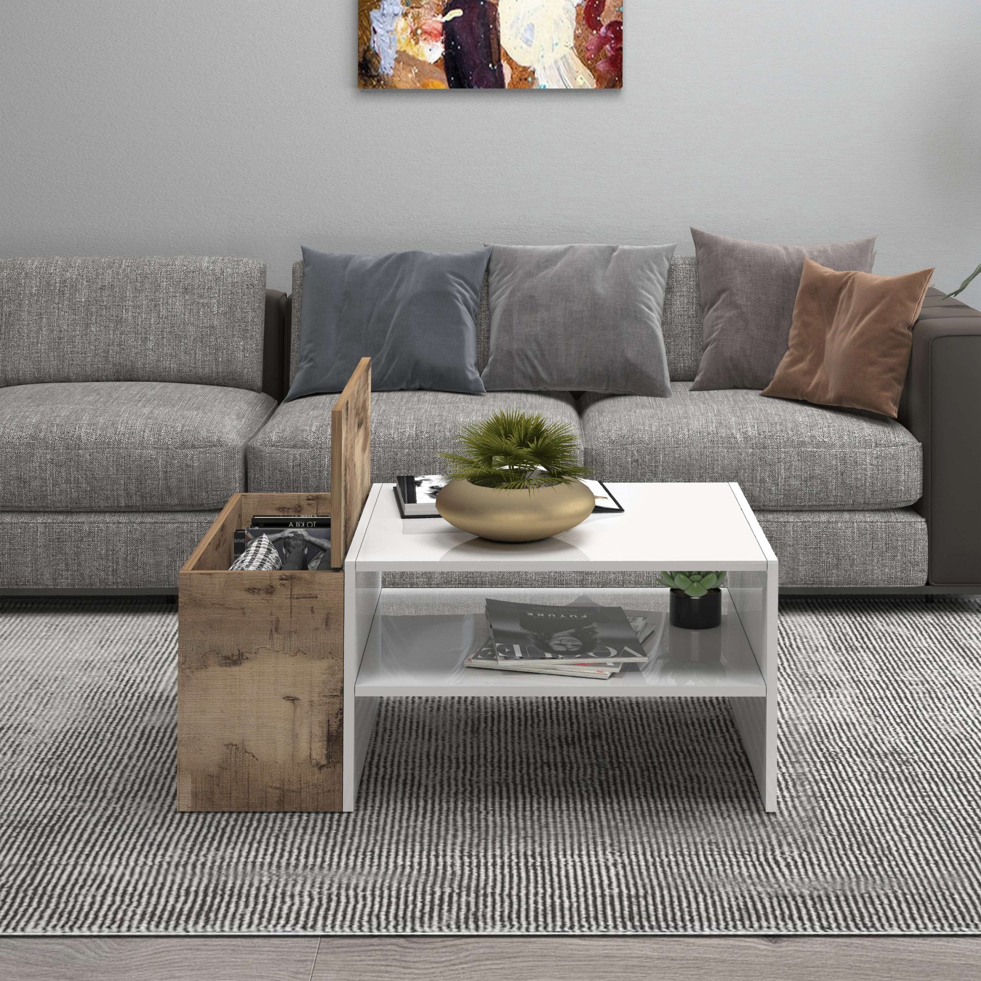 INOSIGN Salontafel Coro, salontafel met zijopbergruimte Lengte 90 cm, met twee opbergvakken waarvan één gesloten