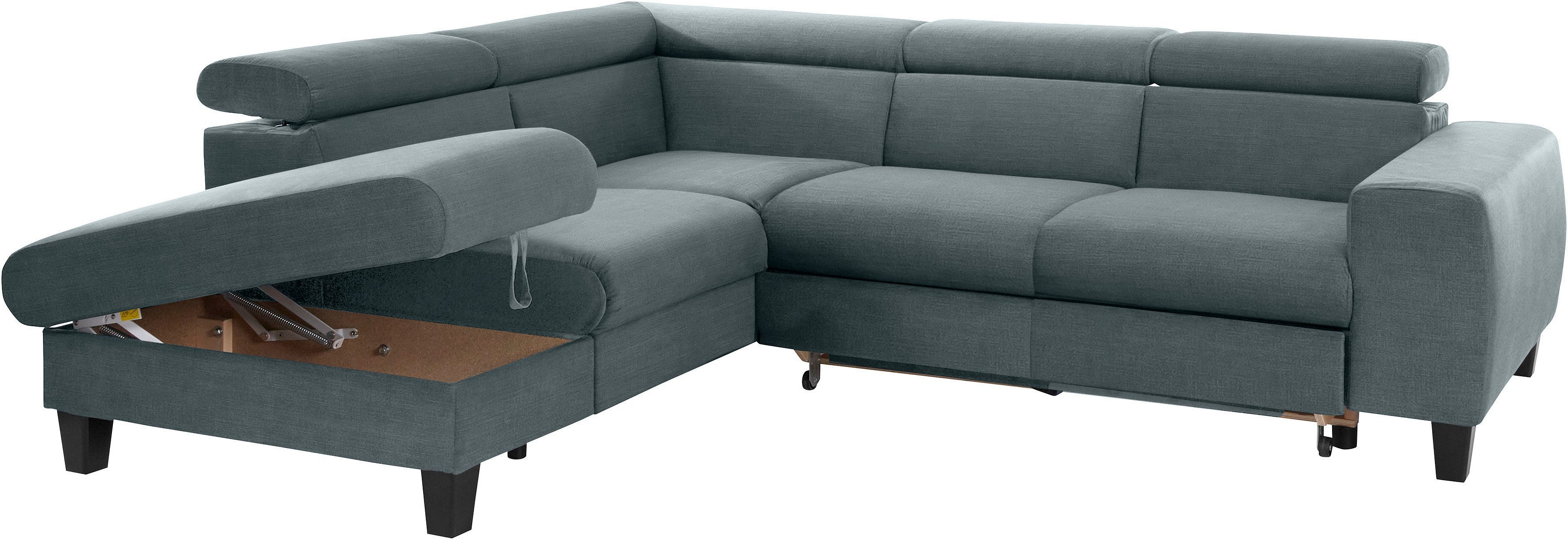COTTA Hoekbank Morven L-vorm met hoofdeindeverstelling keuze met bedfunctie, bedlade & draadloze oplader