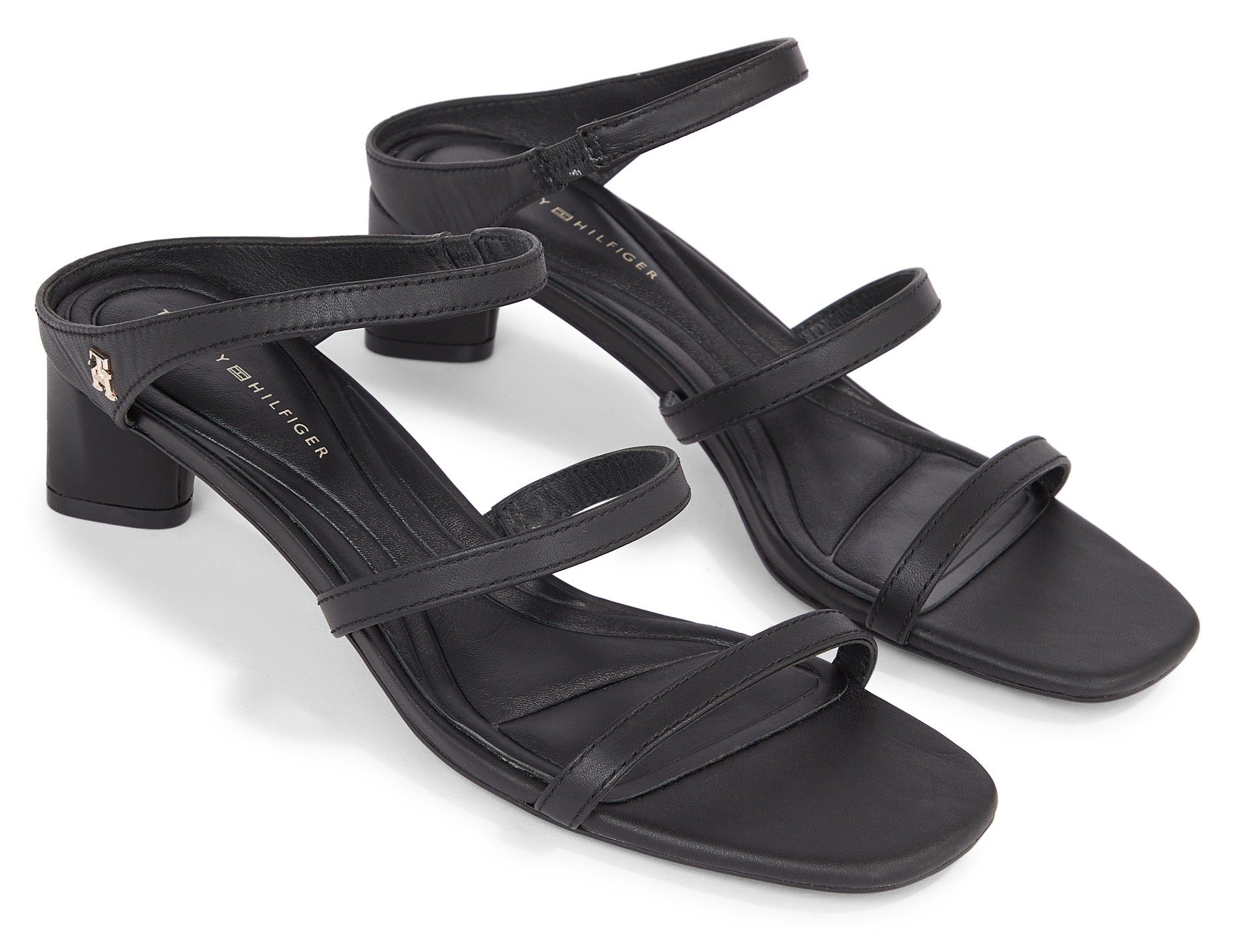 Tommy Hilfiger Slippers TH STRAP LEATHER MID HEEL avondmode, zomerschoen, slippers in smalle vorm