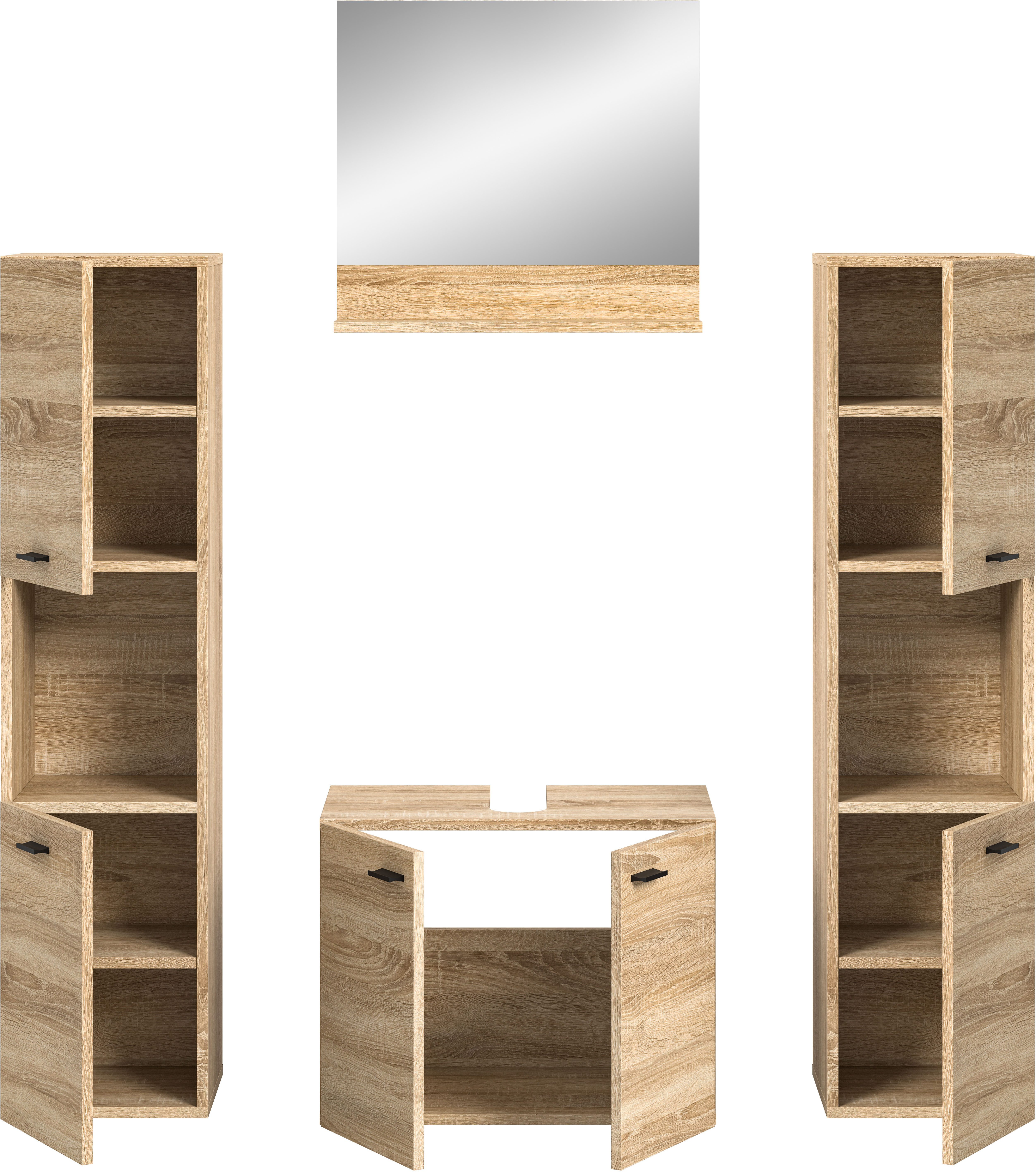 welltime Badmeubelset Tampa, breedte 137cm, 4-delig Wastafelonderkast, spiegel, hoge kast (4 stuks)