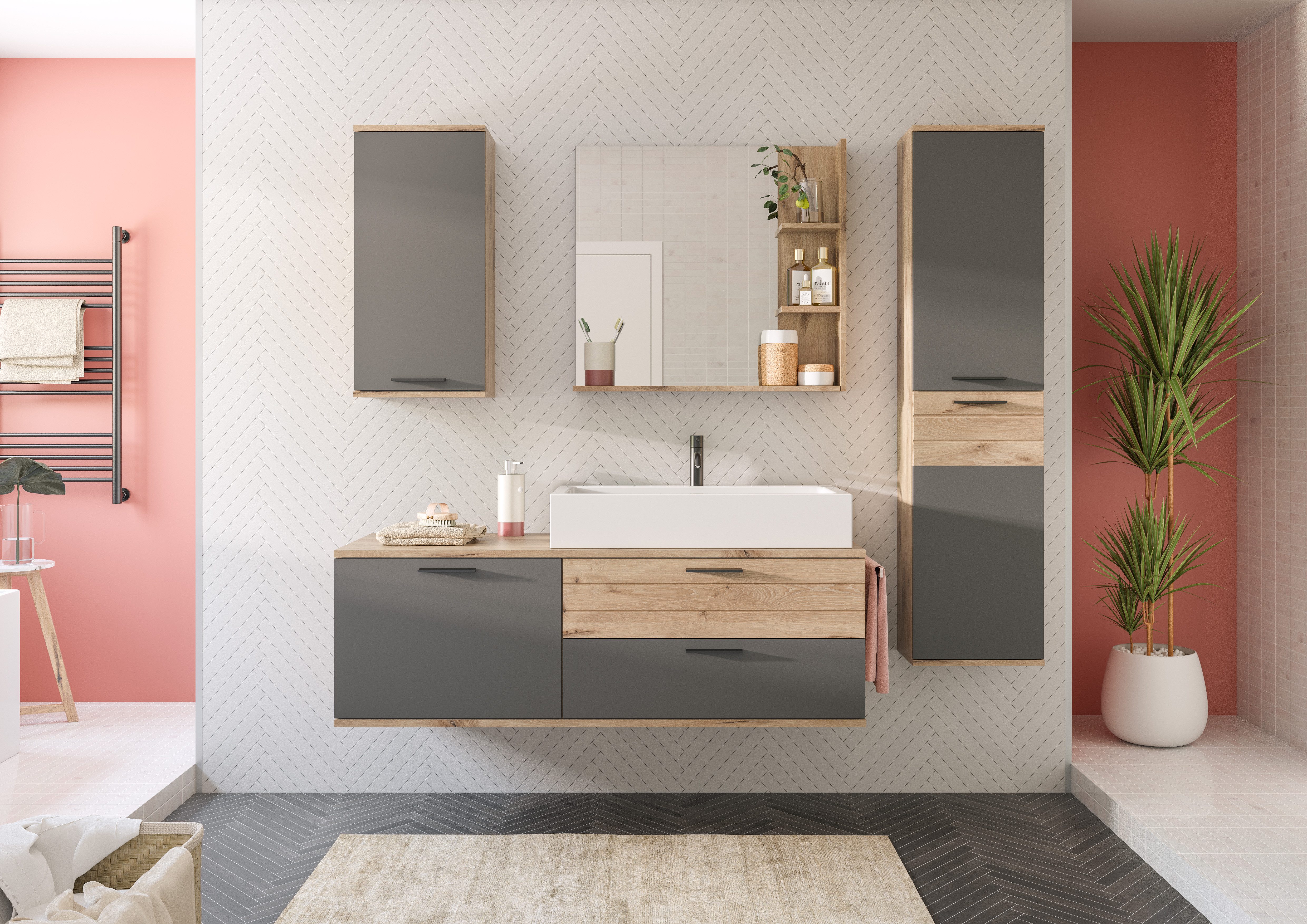 INOSIGN Badkamerserie Riga, 4-delig, inclusief keramisch opzetwastafel, bestaande uit: (set, 4-delig)